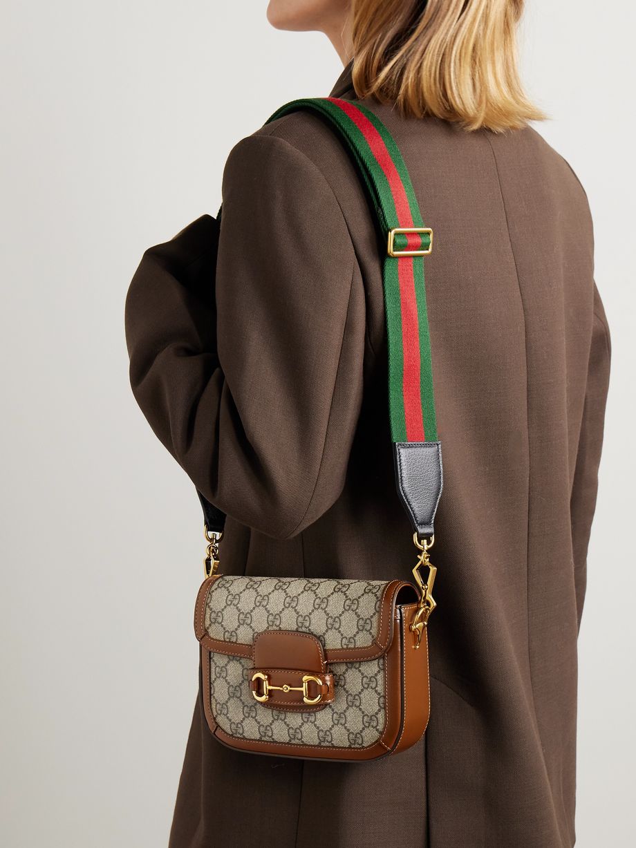 Brown Horsebit 1955 mini leathertrimmed printed coatedcanvas shoulder