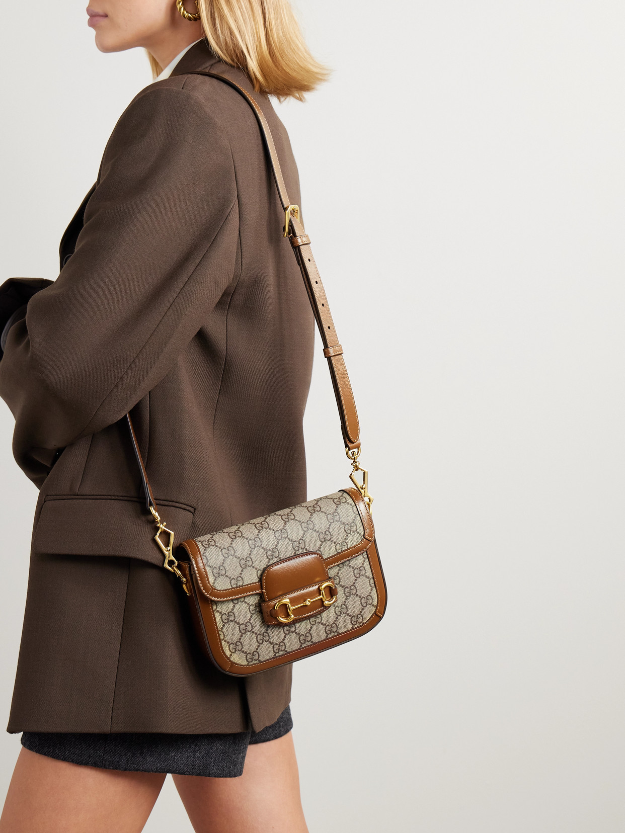 Horsebit 1955 Mini Leather-Trimmed Printed Coated-Canvas Shoulder Bag
