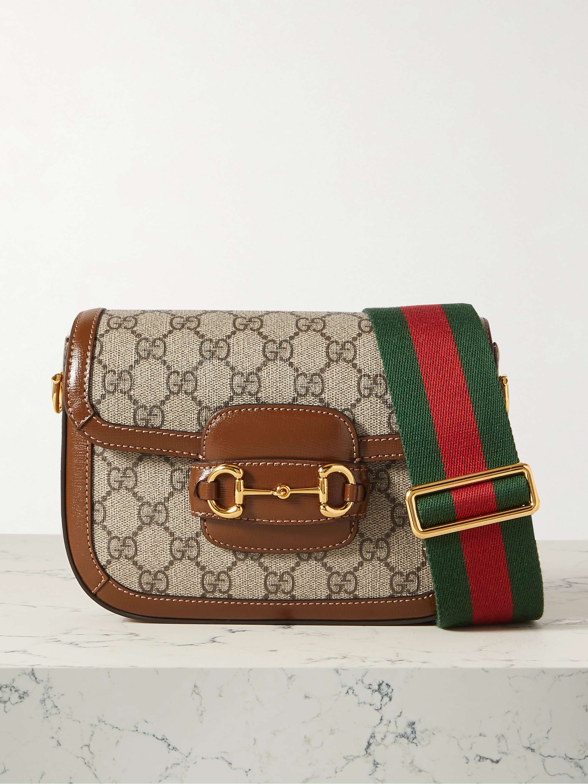 GUCCI Horsebit 1955 mini leather-trimmed printed coated-canvas shoulder | NET-A-PORTER