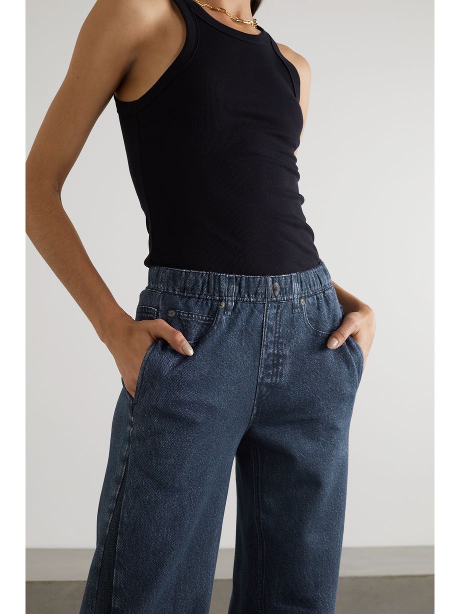 Dark denim Miramar printed cotton-jersey wide-leg track pants | RAG