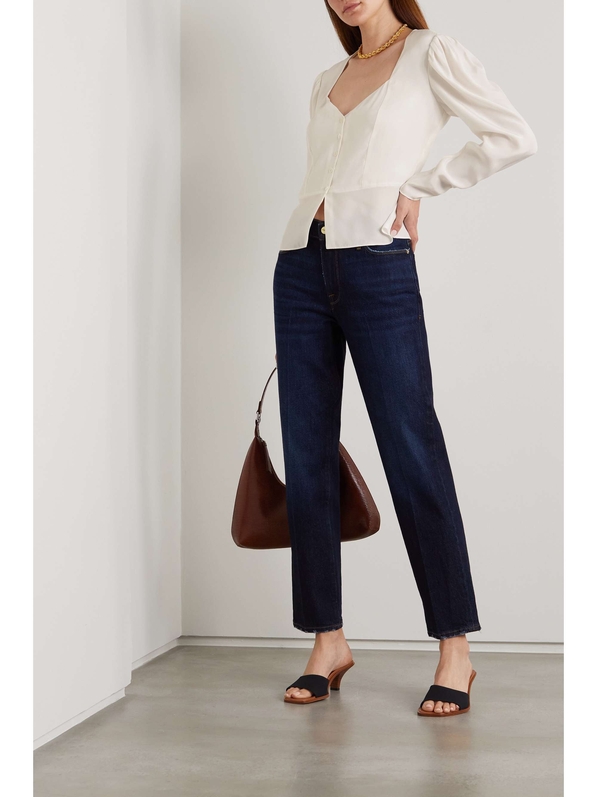 FRAME Ruched silk peplum top | NET-A-PORTER