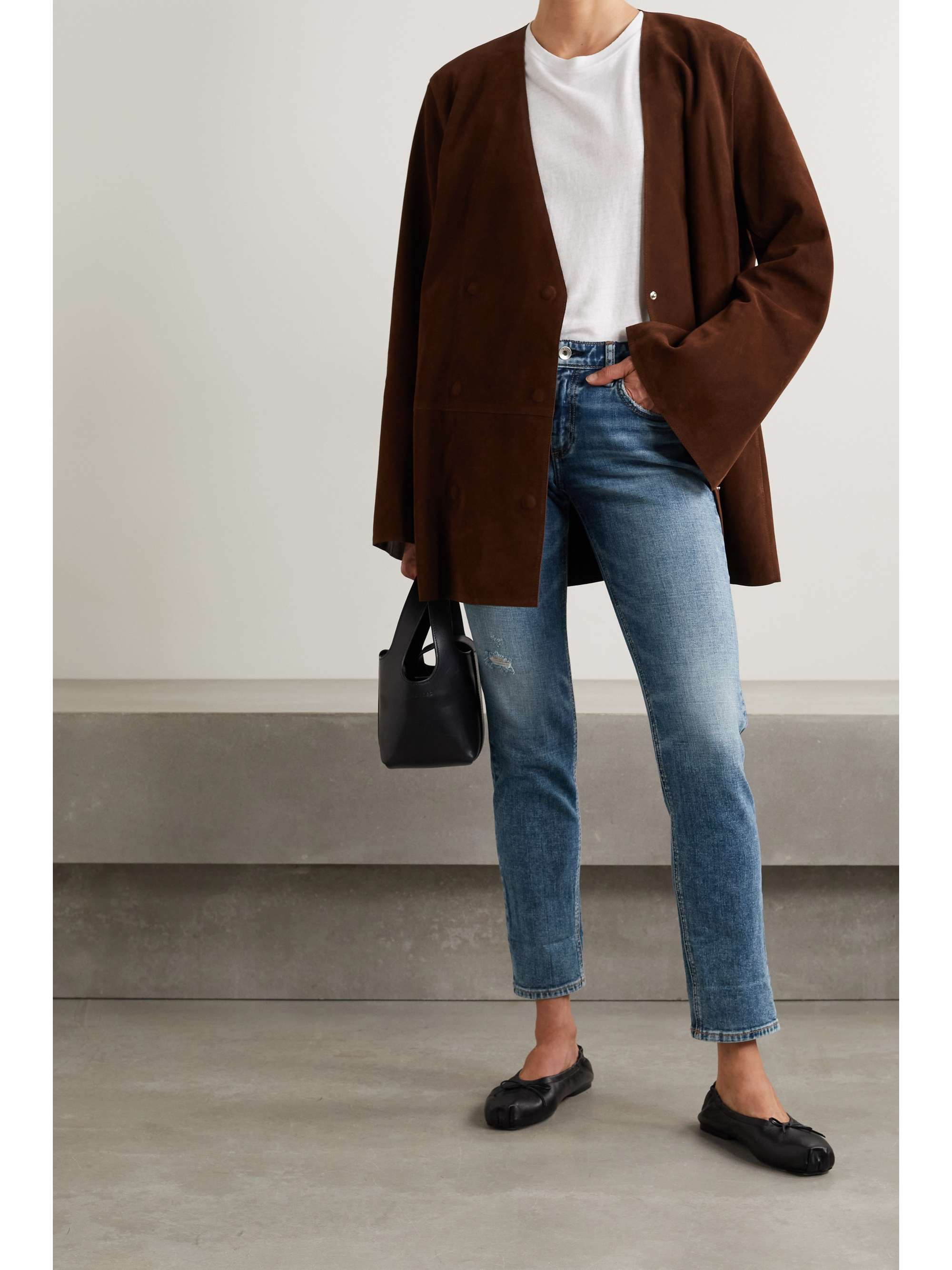 Mid denim Dre cropped distressed 