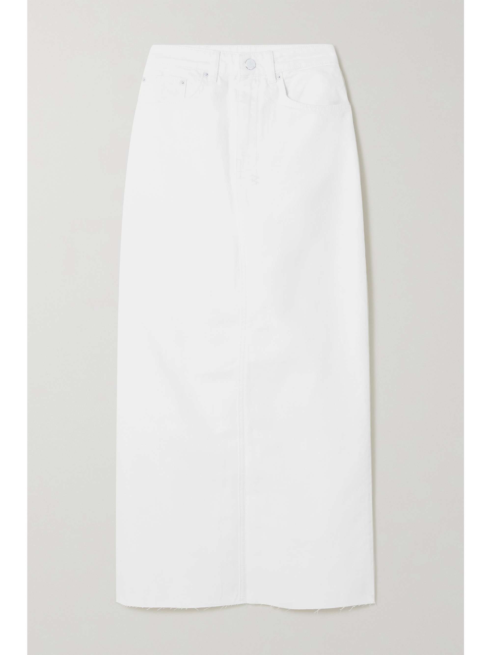 white denim skirt midi