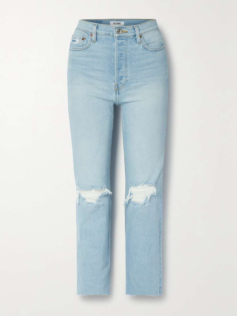 RE/DONE + Net Sustain 70s High Rise Stove Pipe Distressed Cropped Slim-leg Jeans