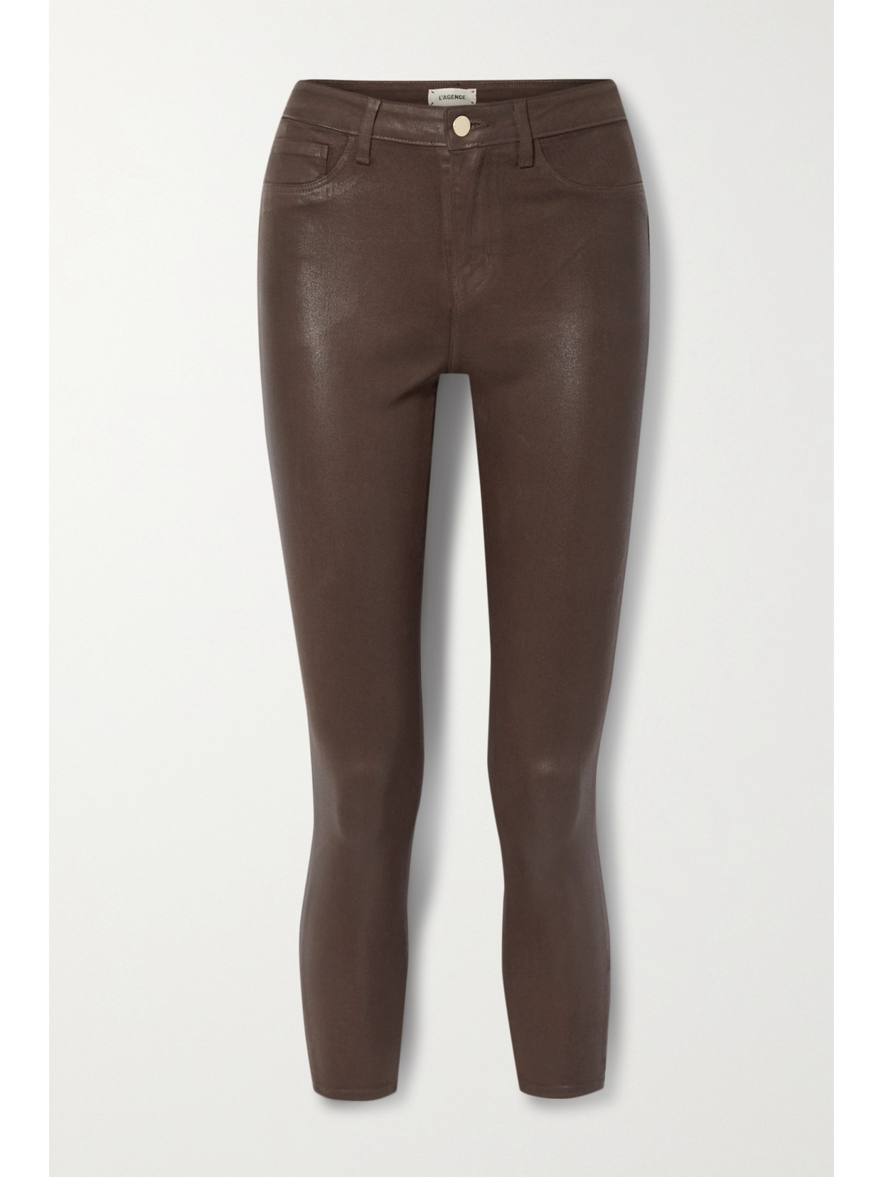 L Agence L'agence Margot High Rise Skinny Jeans In Dark Mocha Coated In Brown