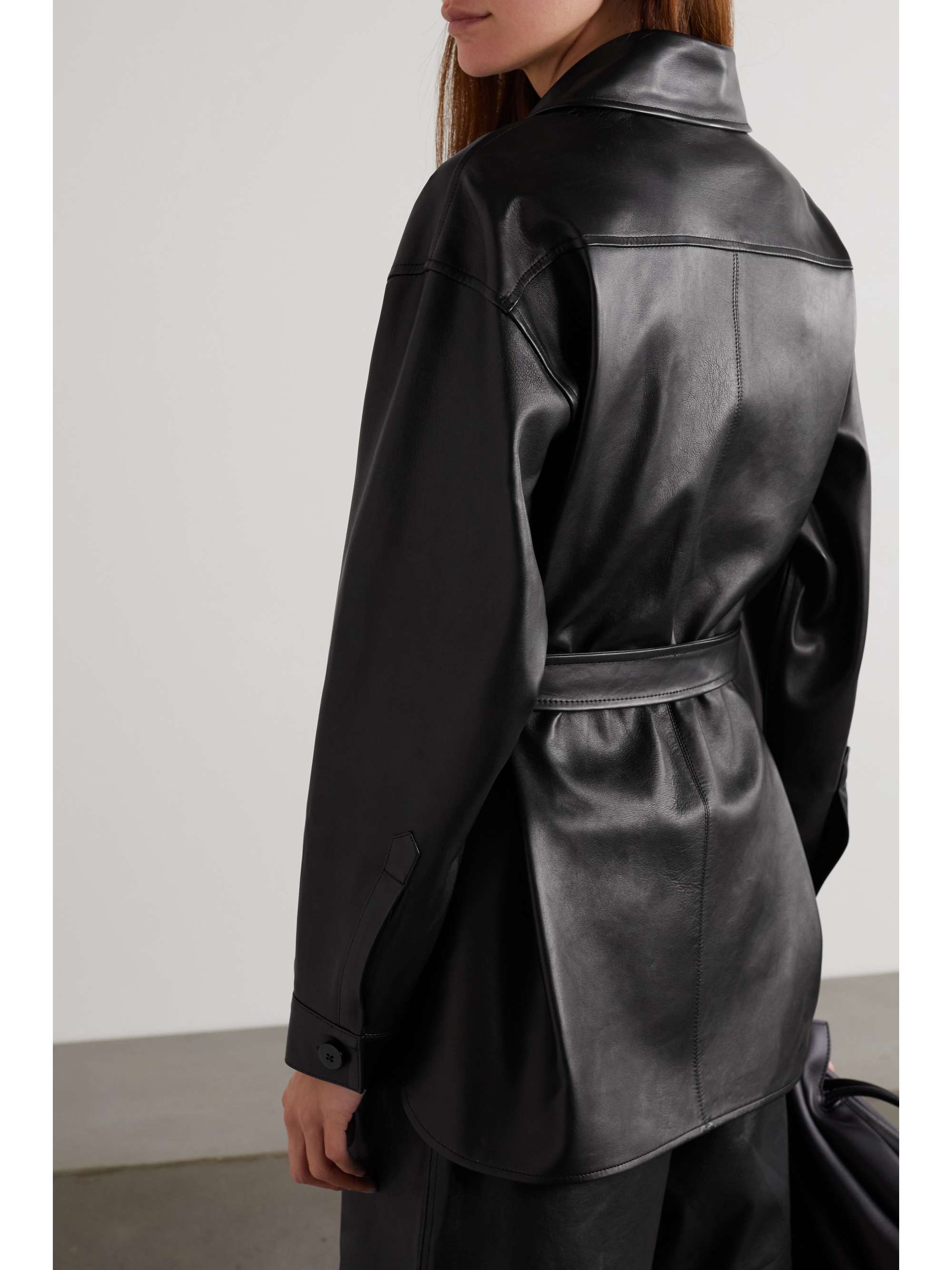 belted leather coat