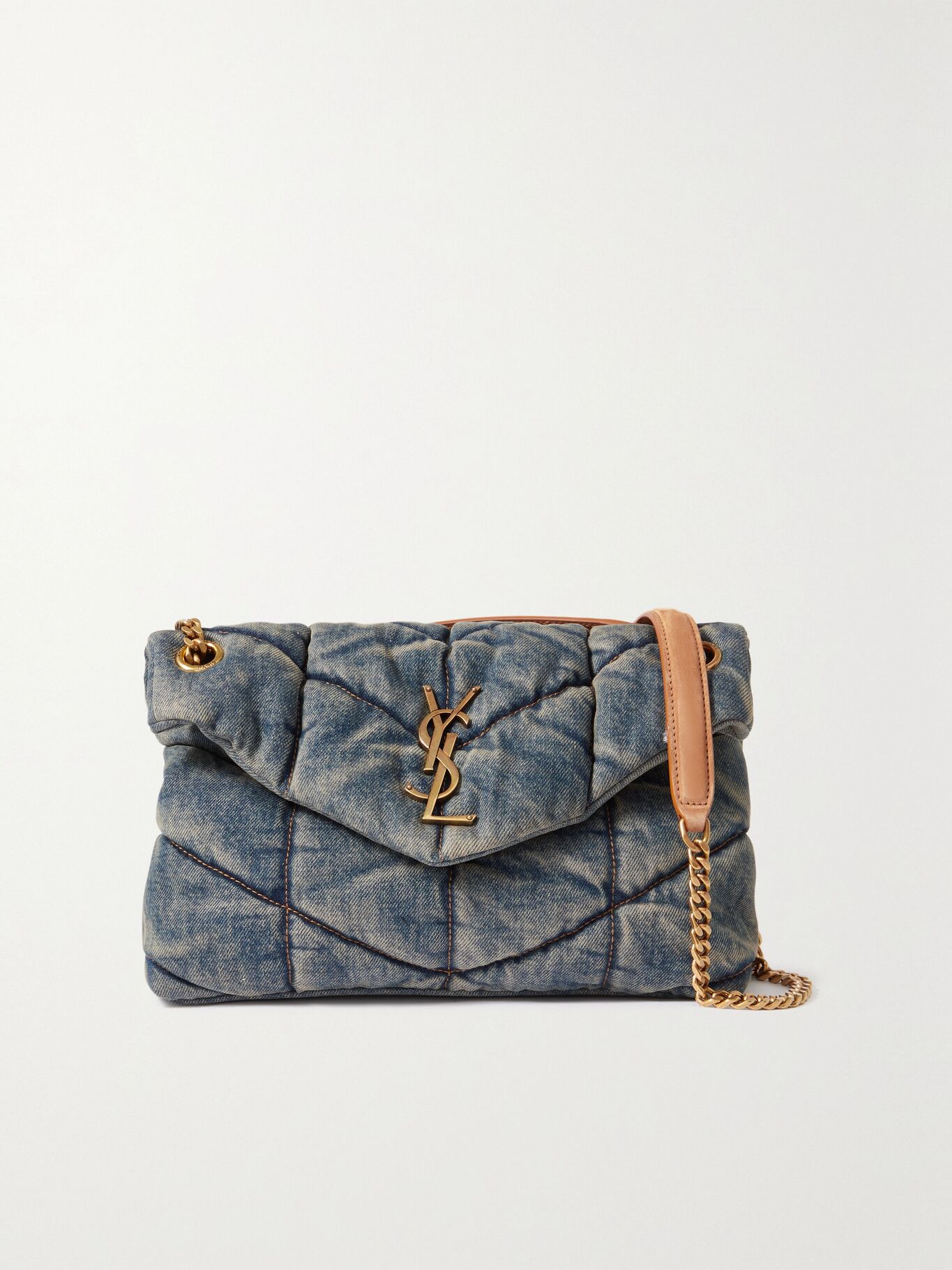 Navy Loulou Puffer small suedetrimmed quilted denim shoulder bag