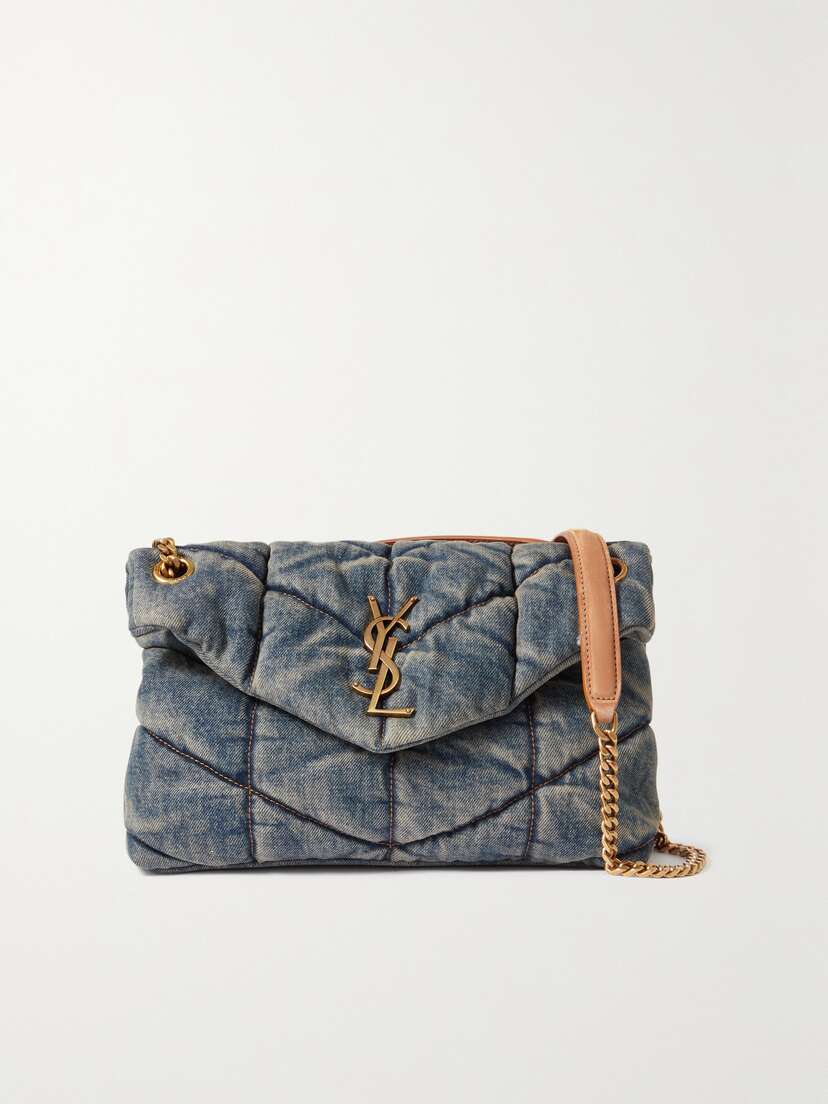 Saint Laurent Puffer Small Suede-trimmed Quilted Denim Shoulder Bag