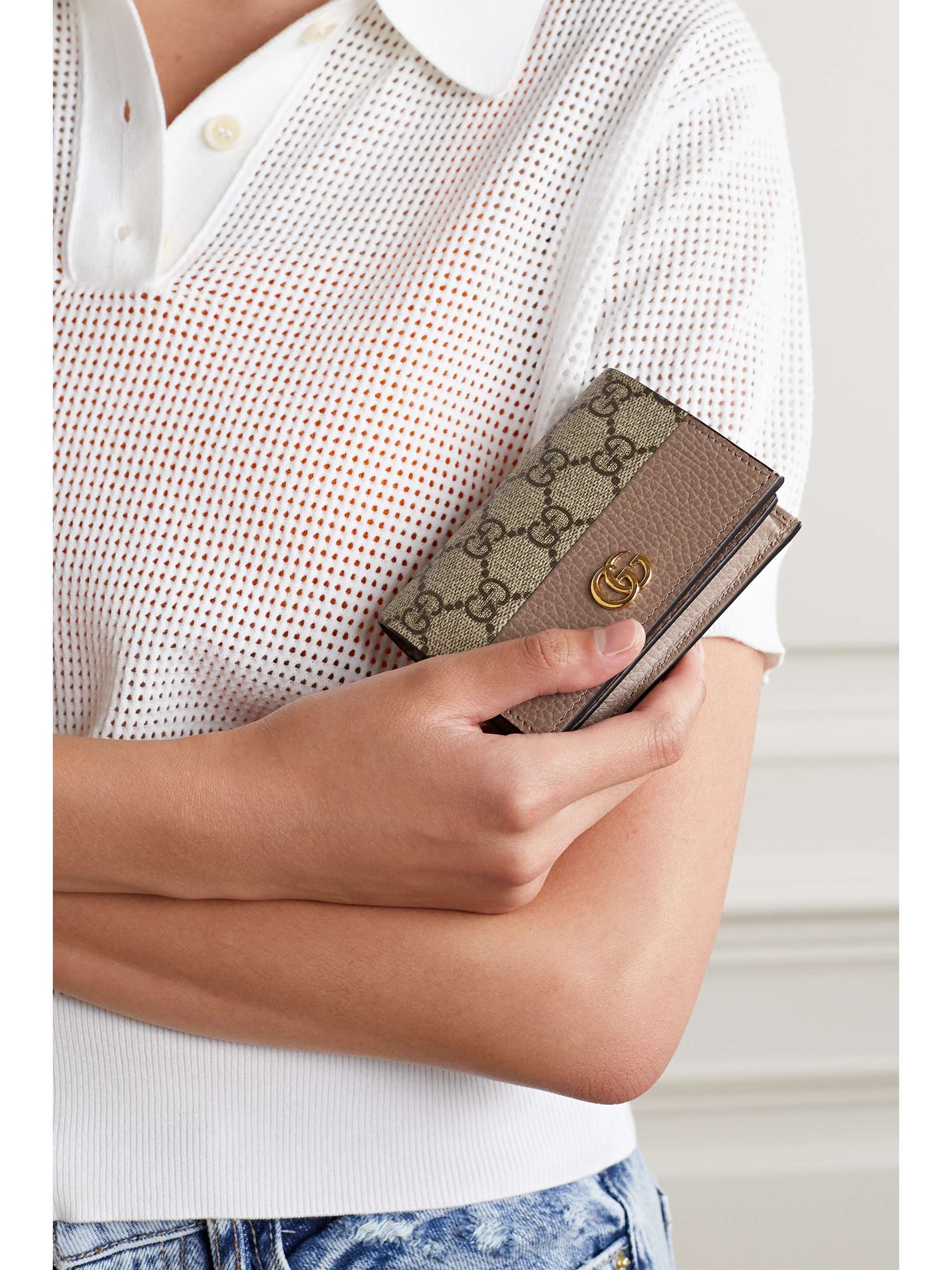 GUCCI GG Marmont Petite textured-leather and printed coated-canvas wallet