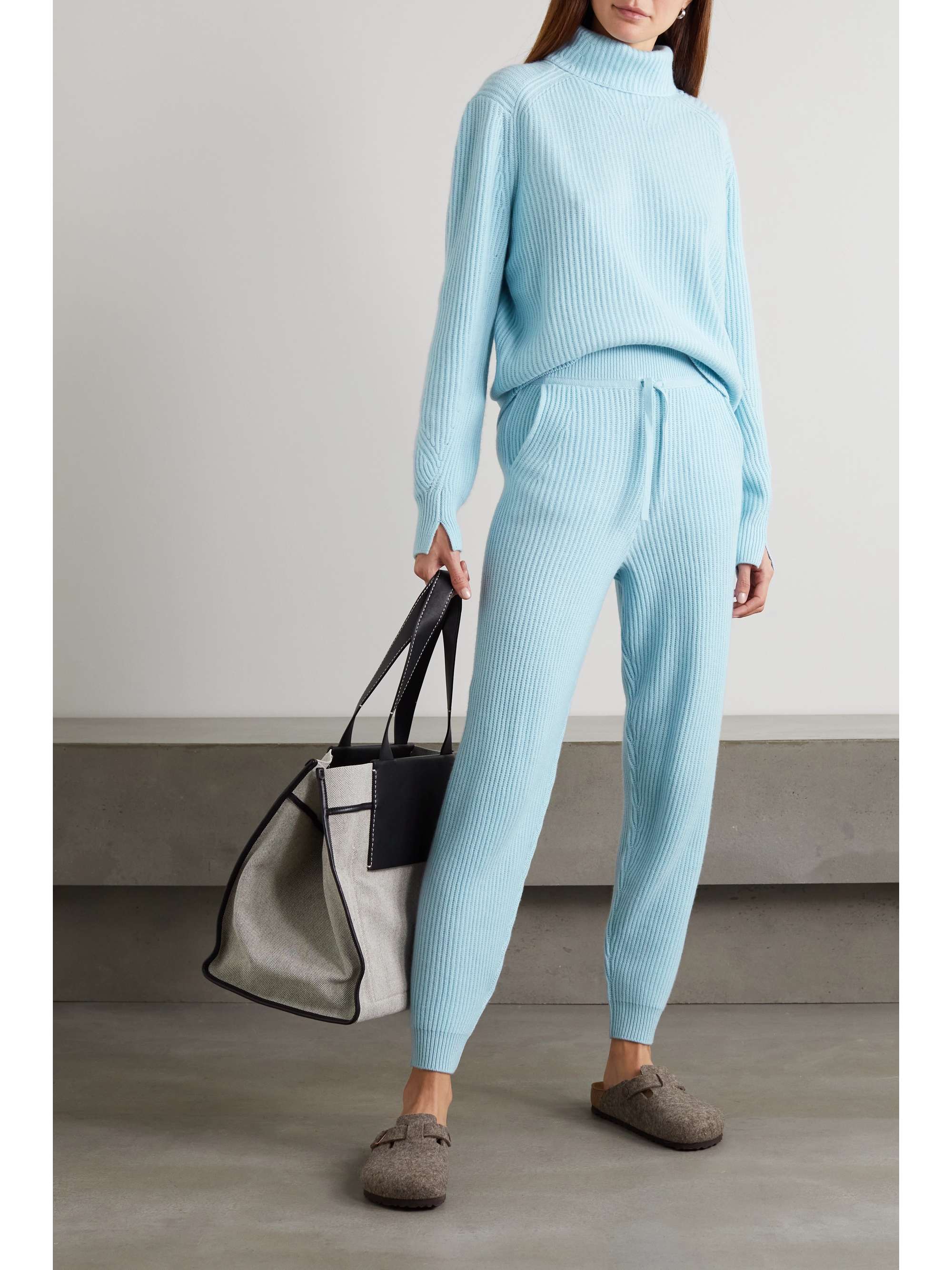 Light blue Pierce ribbed cashmere track 