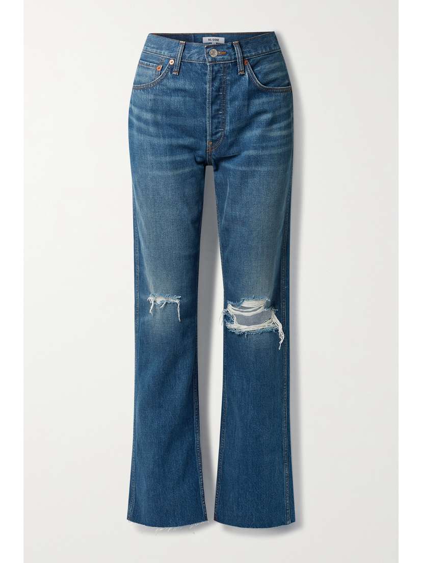 RE/DONE + Net Sustain 90s High Rise Loose Distressed Straight-leg Jeans