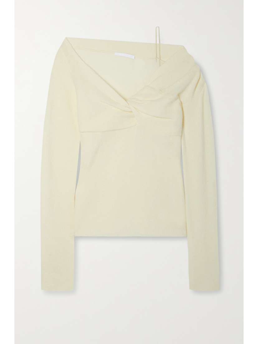 Helmut Lang One-shoulder Twist-front Wool-blend Sweater