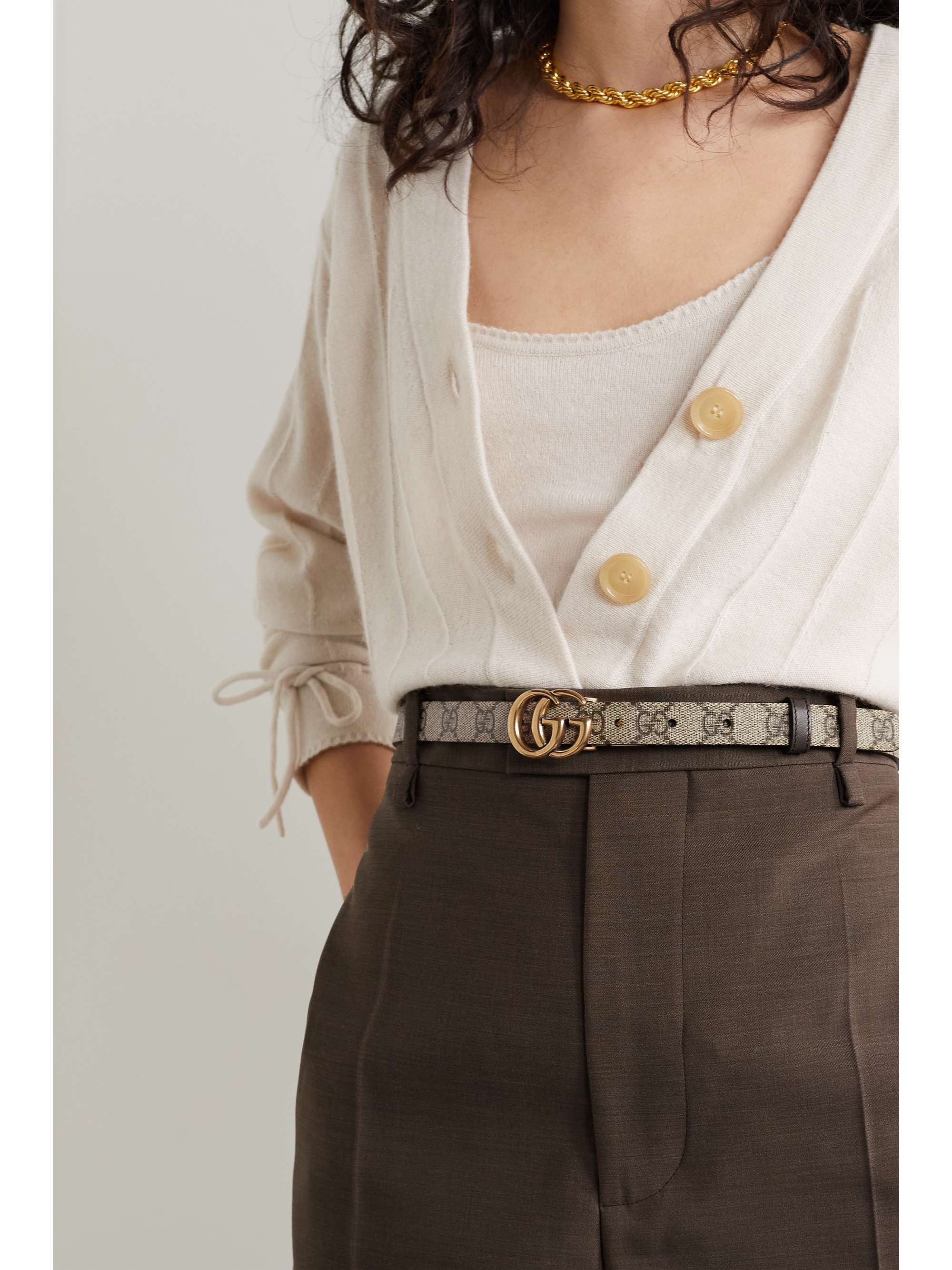 GUCCI Reversible printed coated-canvas and leather belt