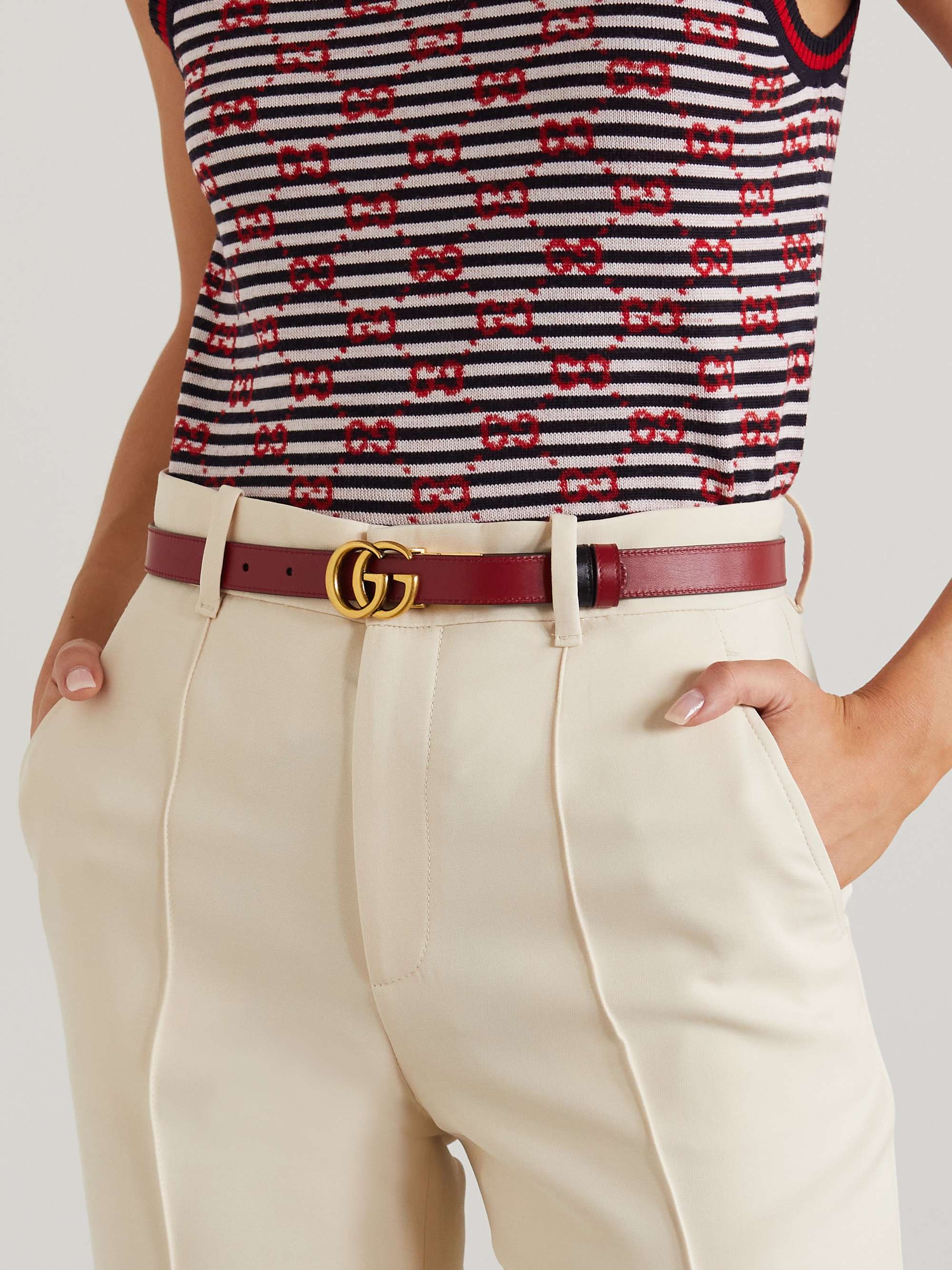 Reversible leather belt with Double G buckle