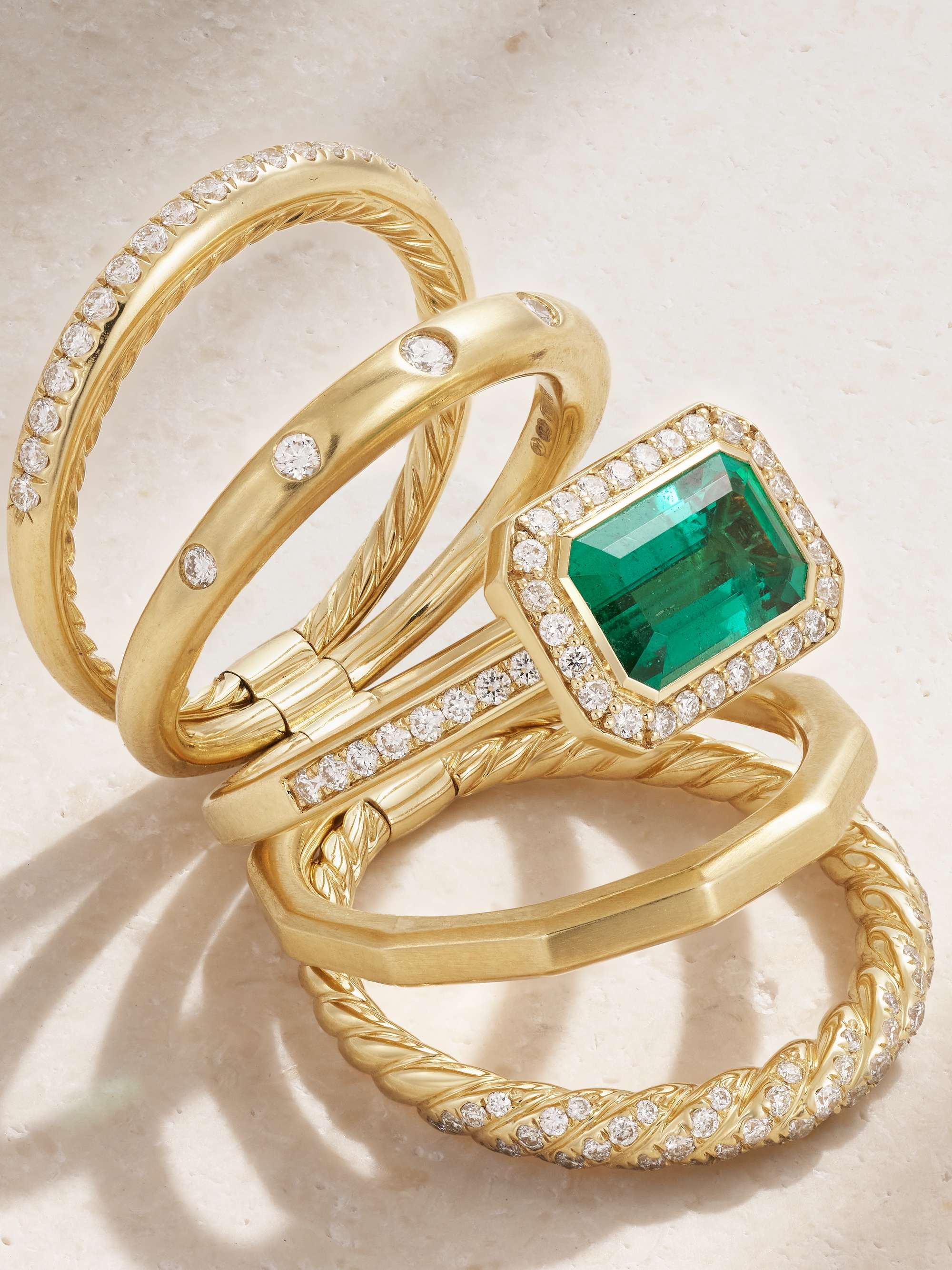 DAVID YURMAN Stax 18-karat gold, emerald and diamond ring