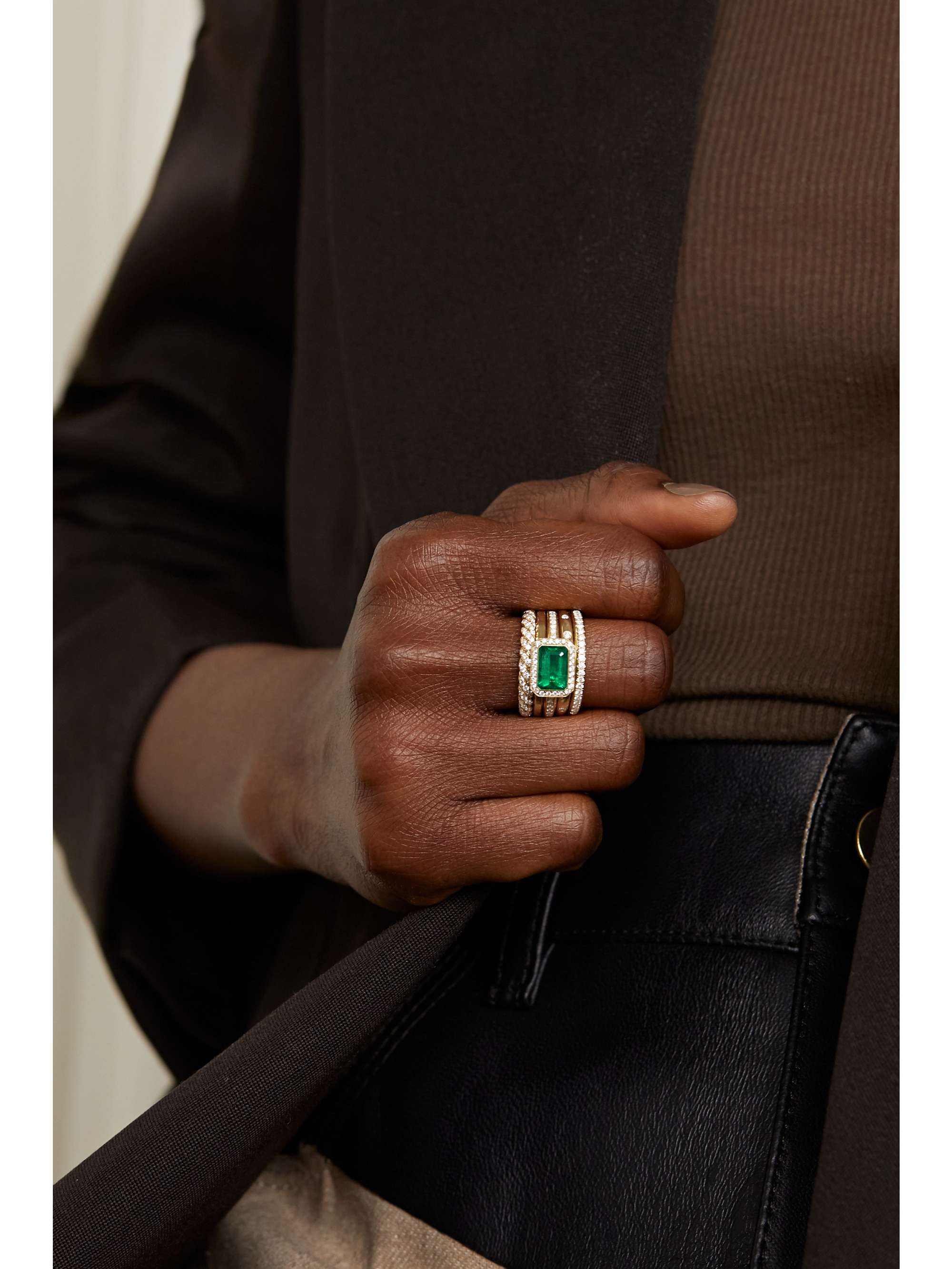 DAVID YURMAN Stax 18-karat gold, emerald and diamond ring