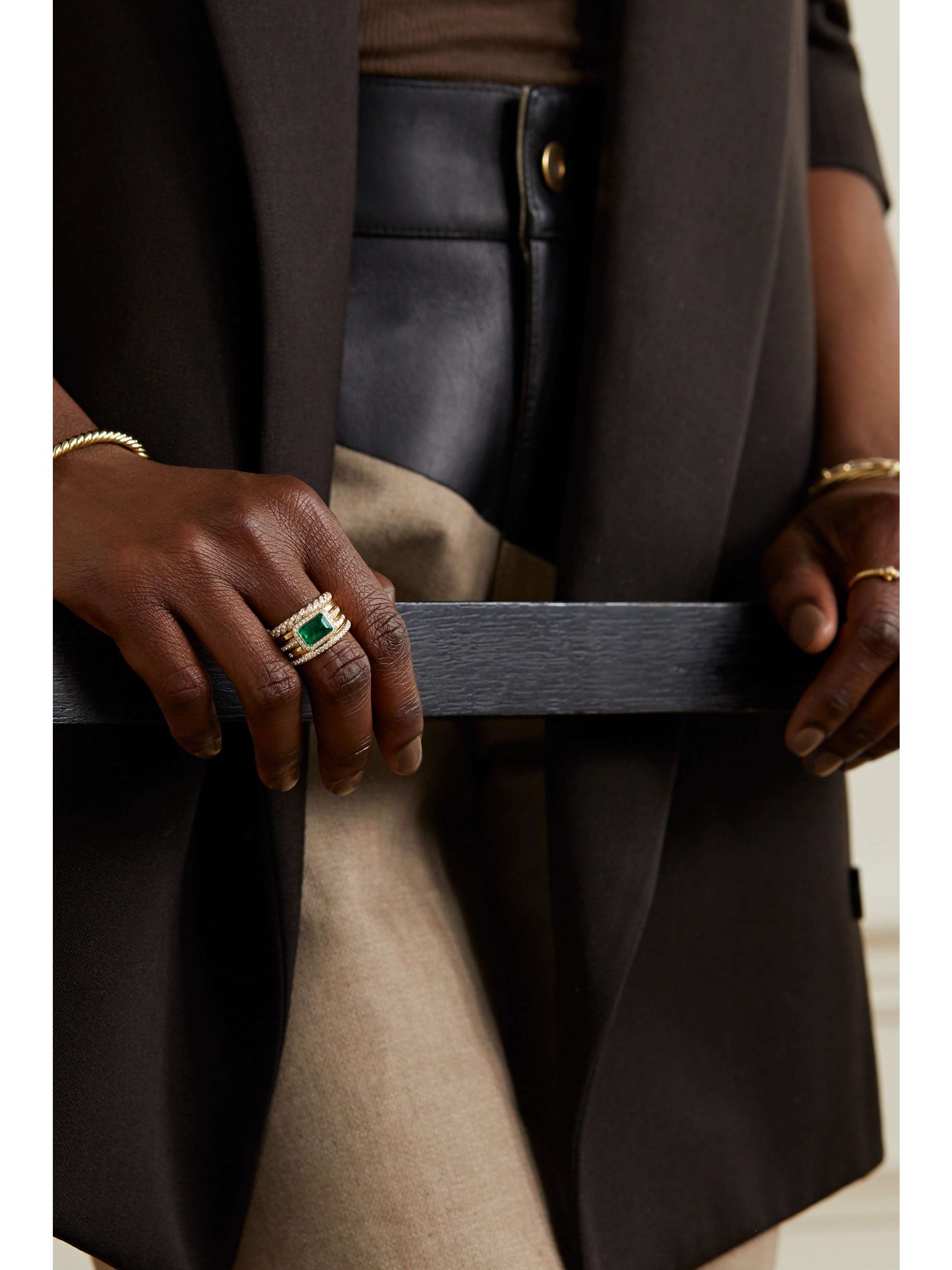 DAVID YURMAN Stax 18-karat gold, emerald and diamond ring