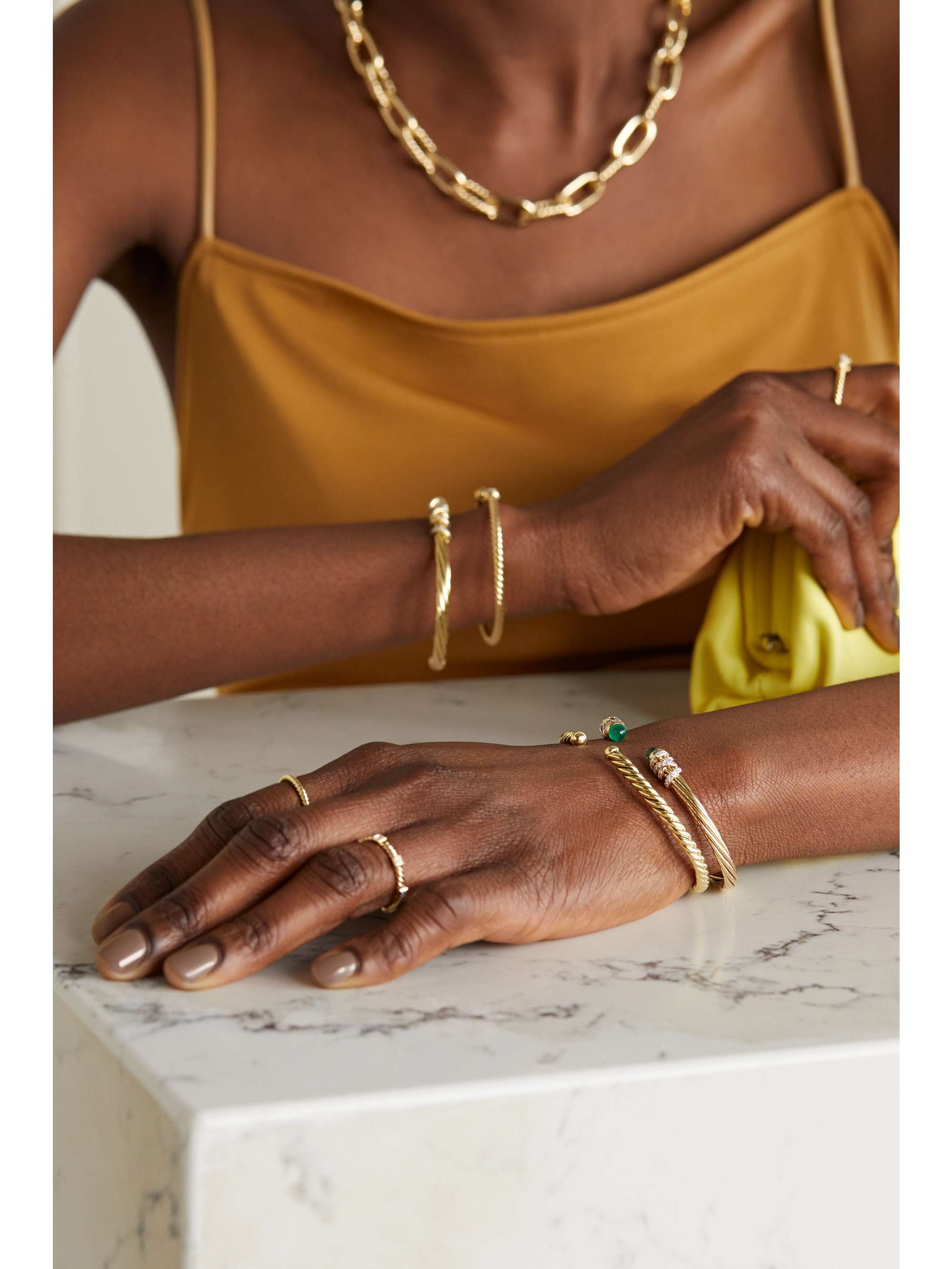 DAVID YURMAN Helena 18-karat gold, emerald and diamond cuff