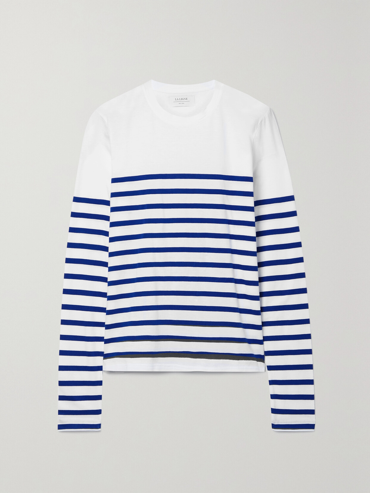 La Ligne Lean Lines Striped Cotton-jersey Top In Cream Cobalt