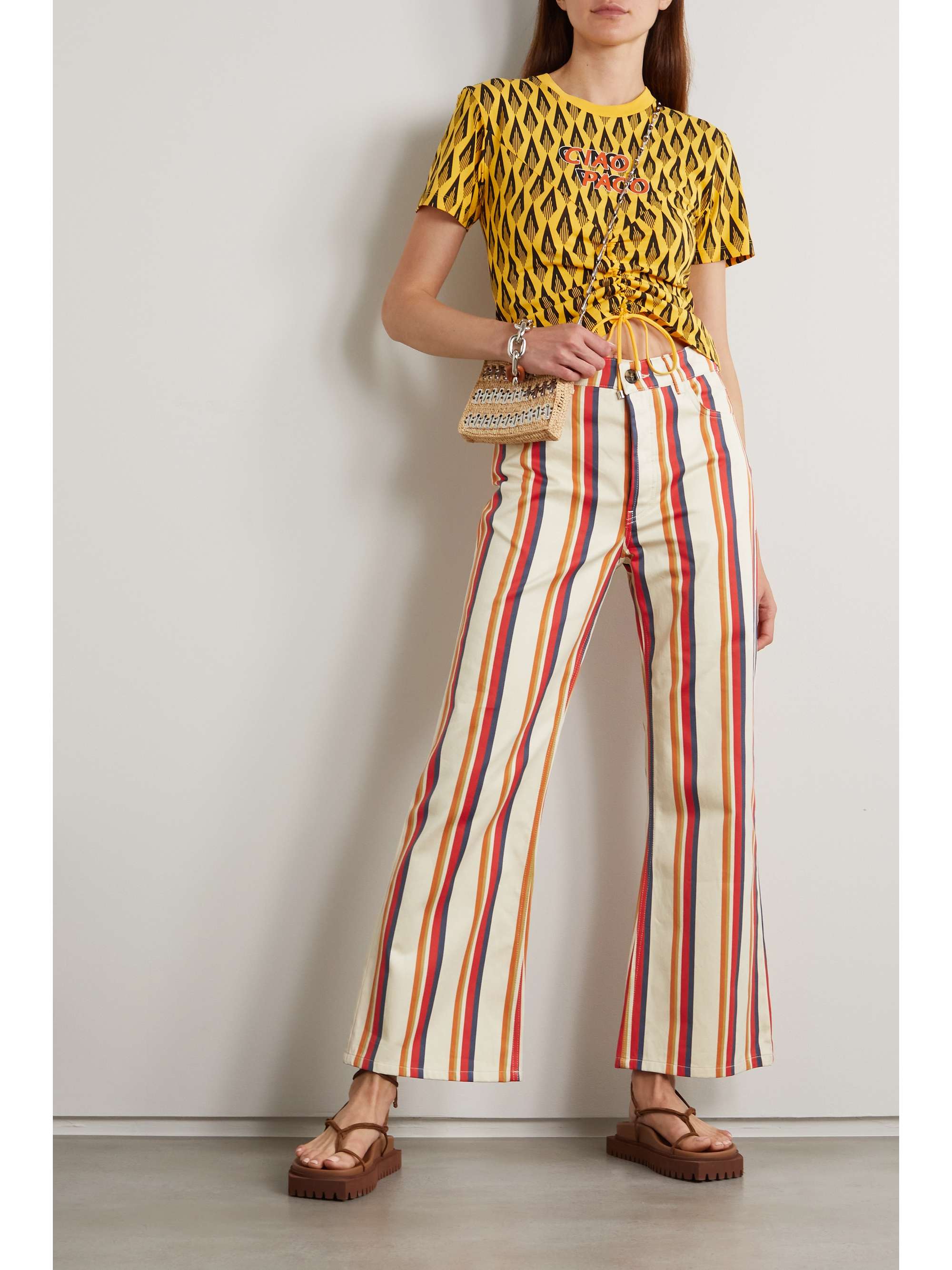 Red Striped cotton-twill straight-leg 