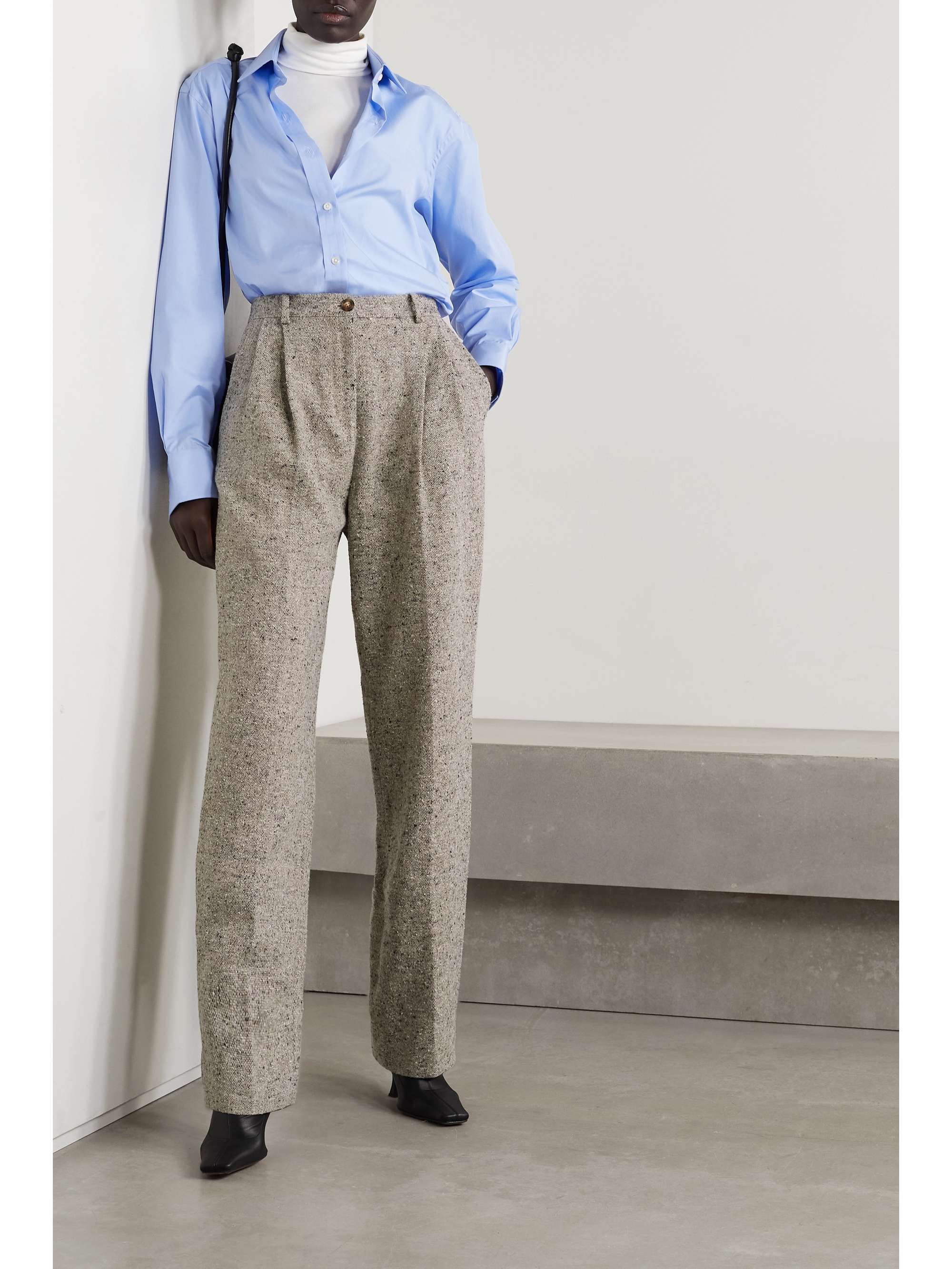 Gray Pleated linen-blend tweed straight 