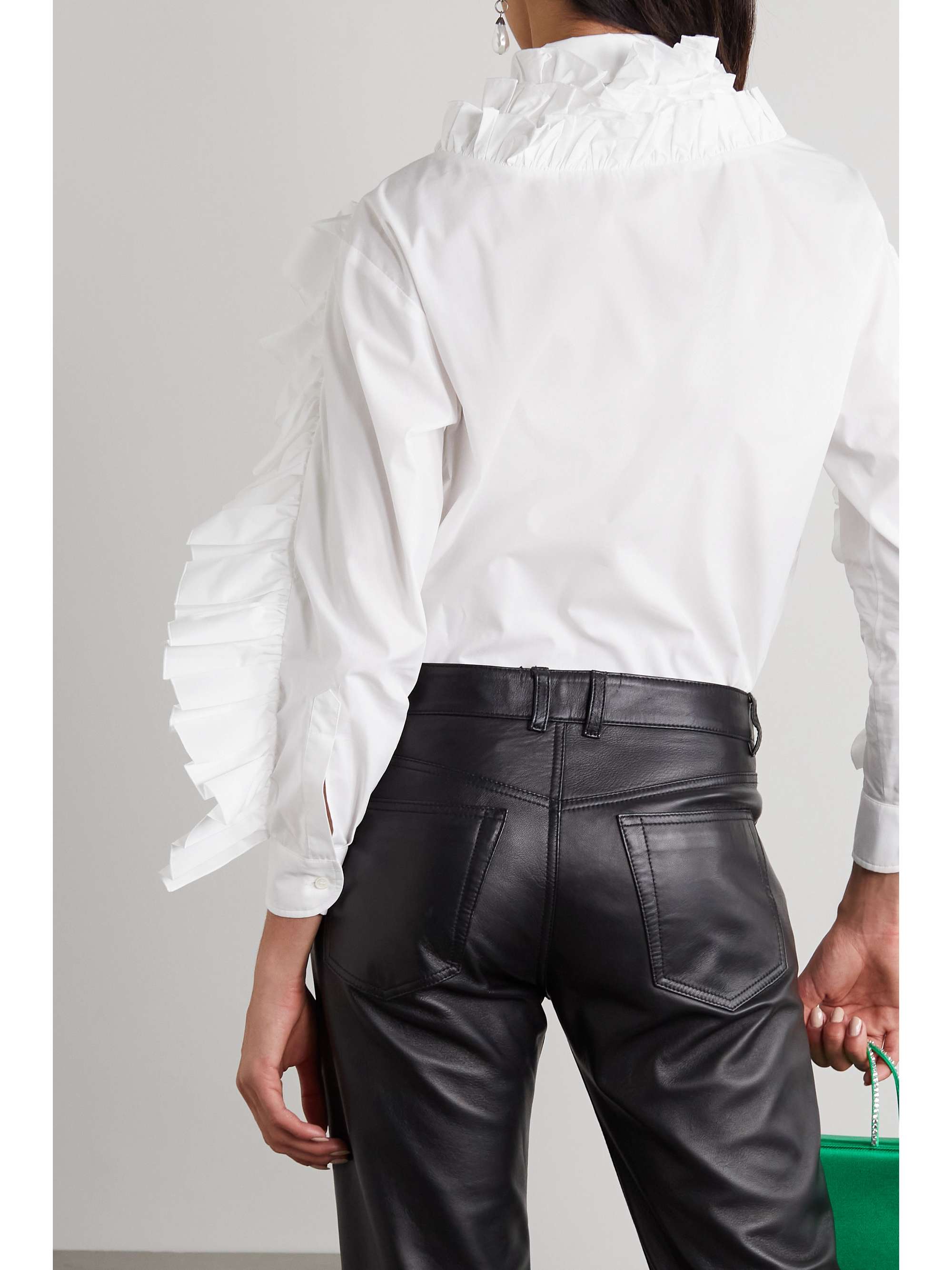 REDVALENTINO Tie-neck ruffled cotton-blend poplin blouse