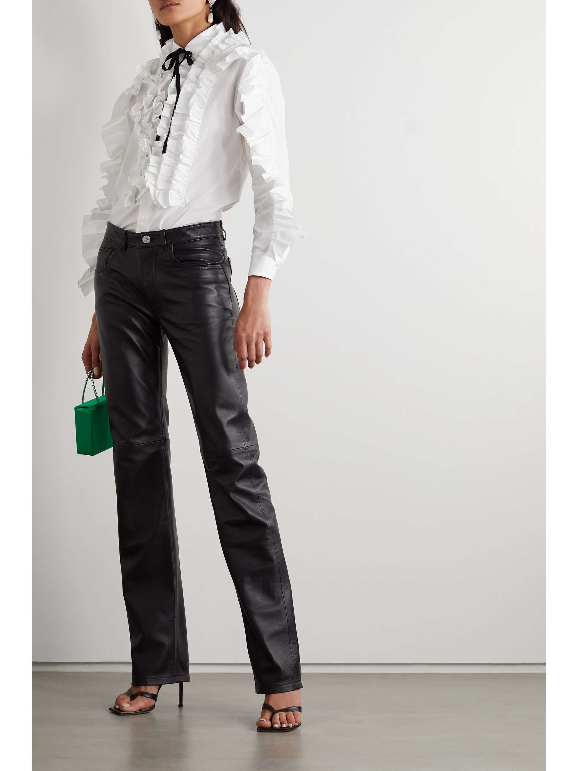 REDVALENTINO Tie-neck ruffled cotton-blend poplin blouse