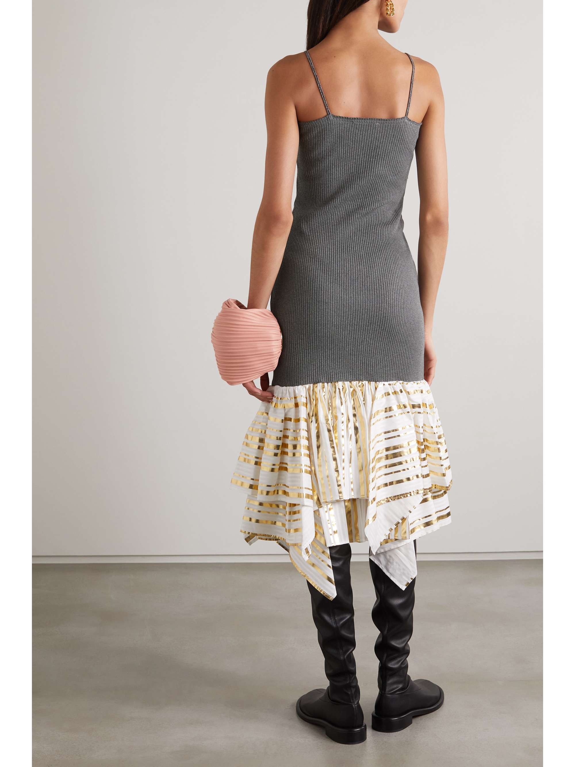 JW ANDERSON Metallic satin-jacquard and ribbed cotton midi dress  NET-A-PORTER