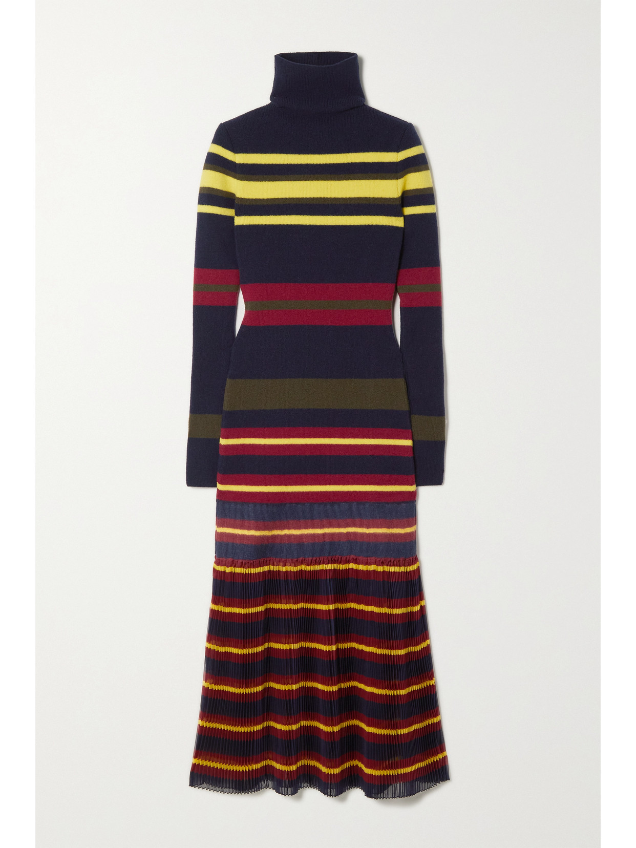 PHILOSOPHY DI LORENZO SERAFINI STRIPED PLEATED WOOL AND CHIFFON MIDI DRESS