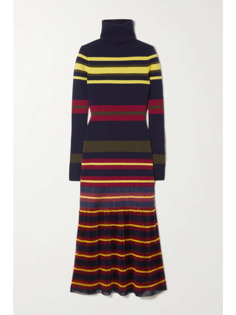 Philosophy di Lorenzo Serafini Striped Pleated Wool And Chiffon Midi Dress