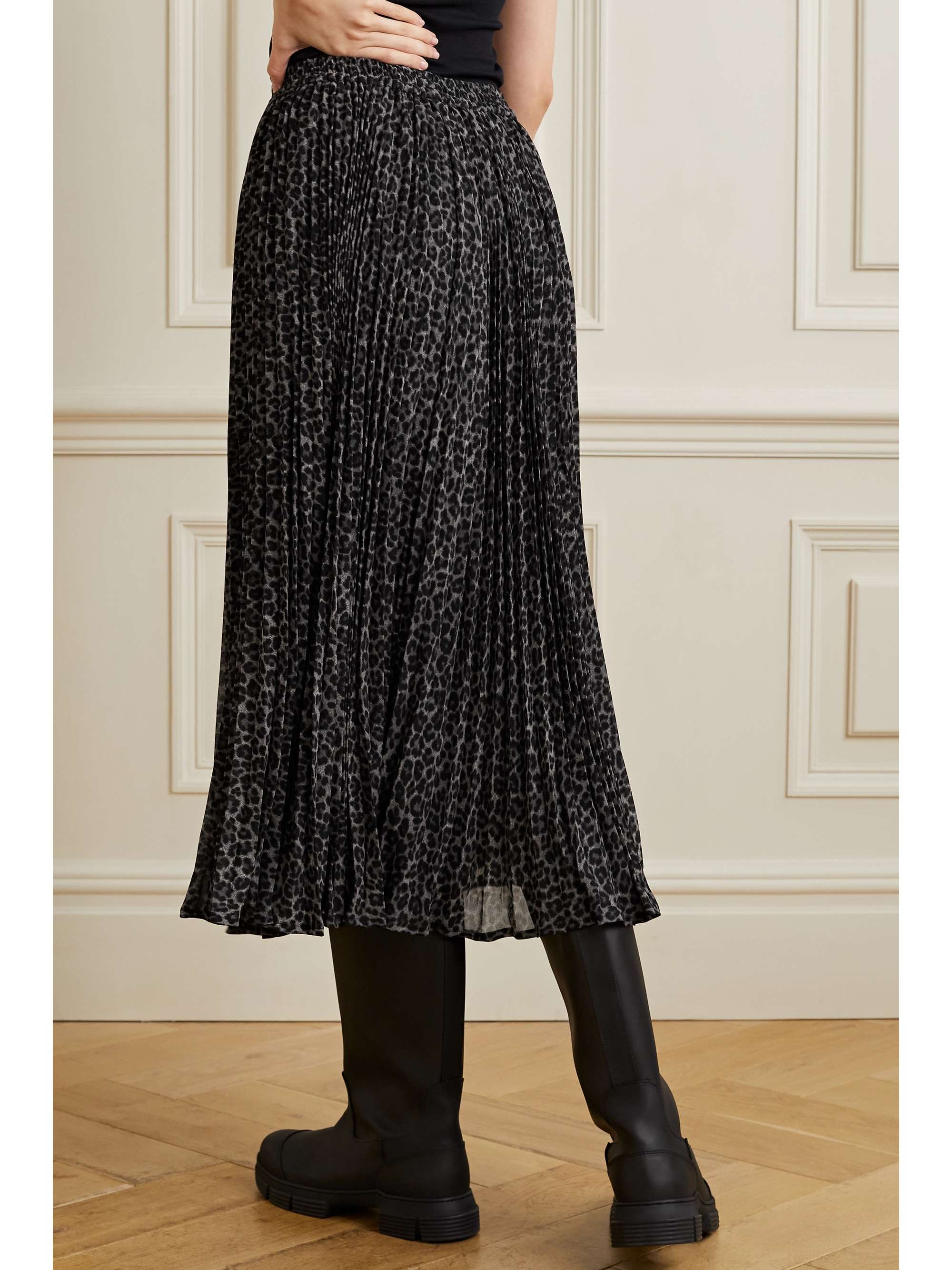 MICHAEL MICHAEL KORS Pleated leopard-print recycled crepe de chine midi skirt