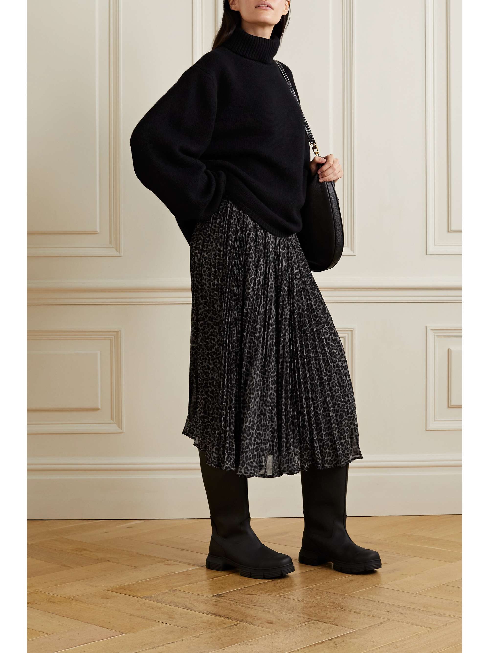 MICHAEL MICHAEL KORS Pleated leopard-print recycled crepe de chine midi skirt