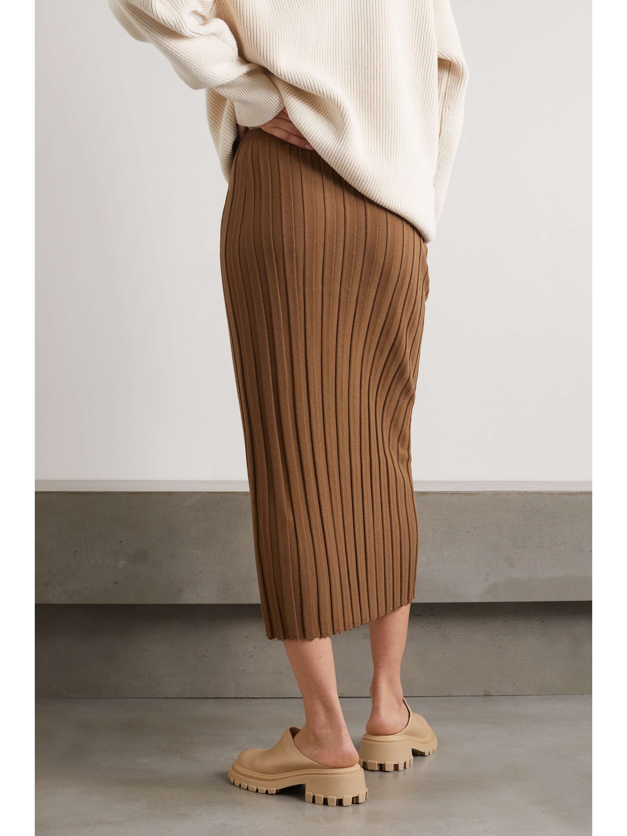 THEORY Ribbed wool-blend midi skirt