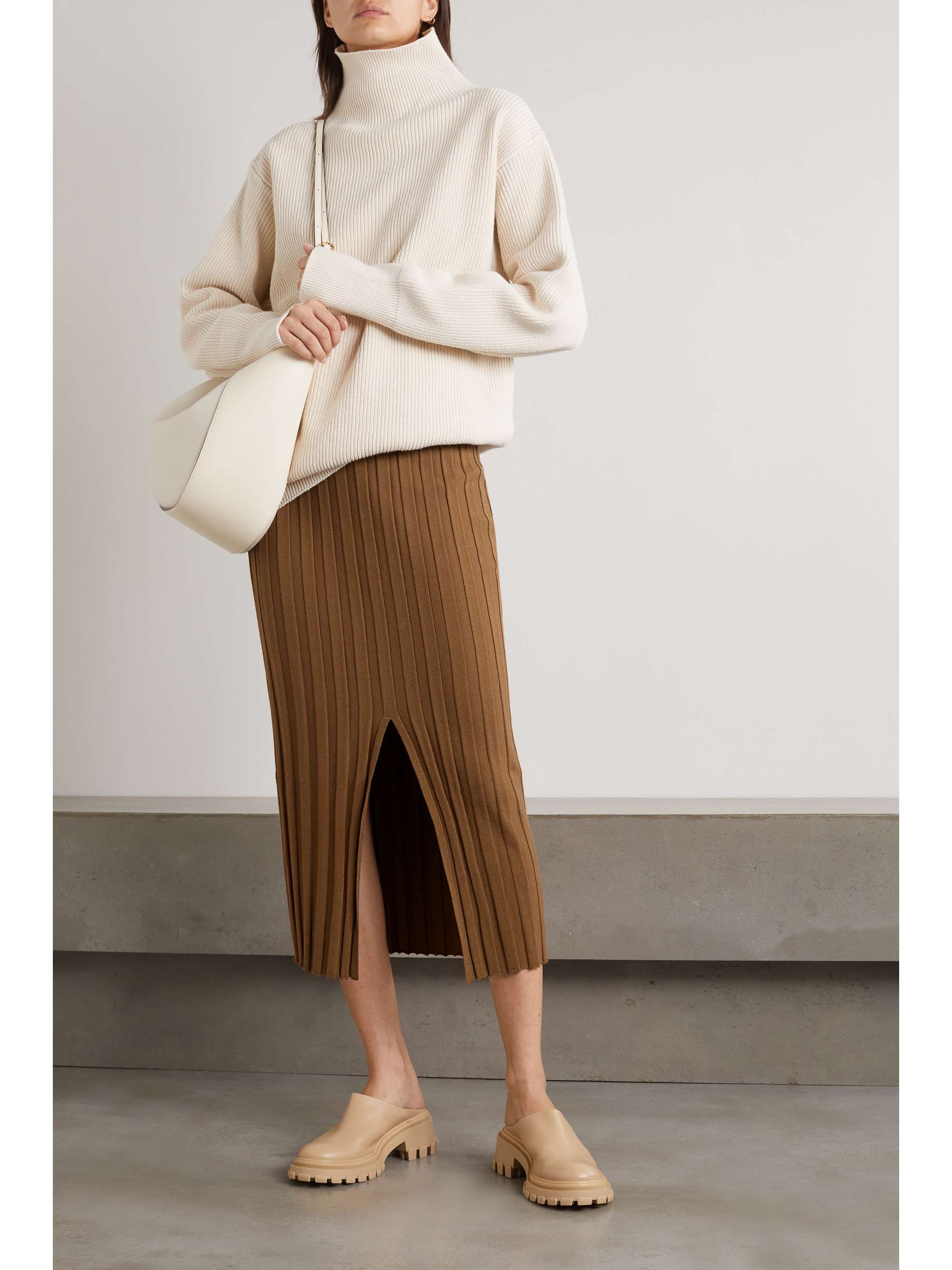 THEORY Ribbed wool-blend midi skirt