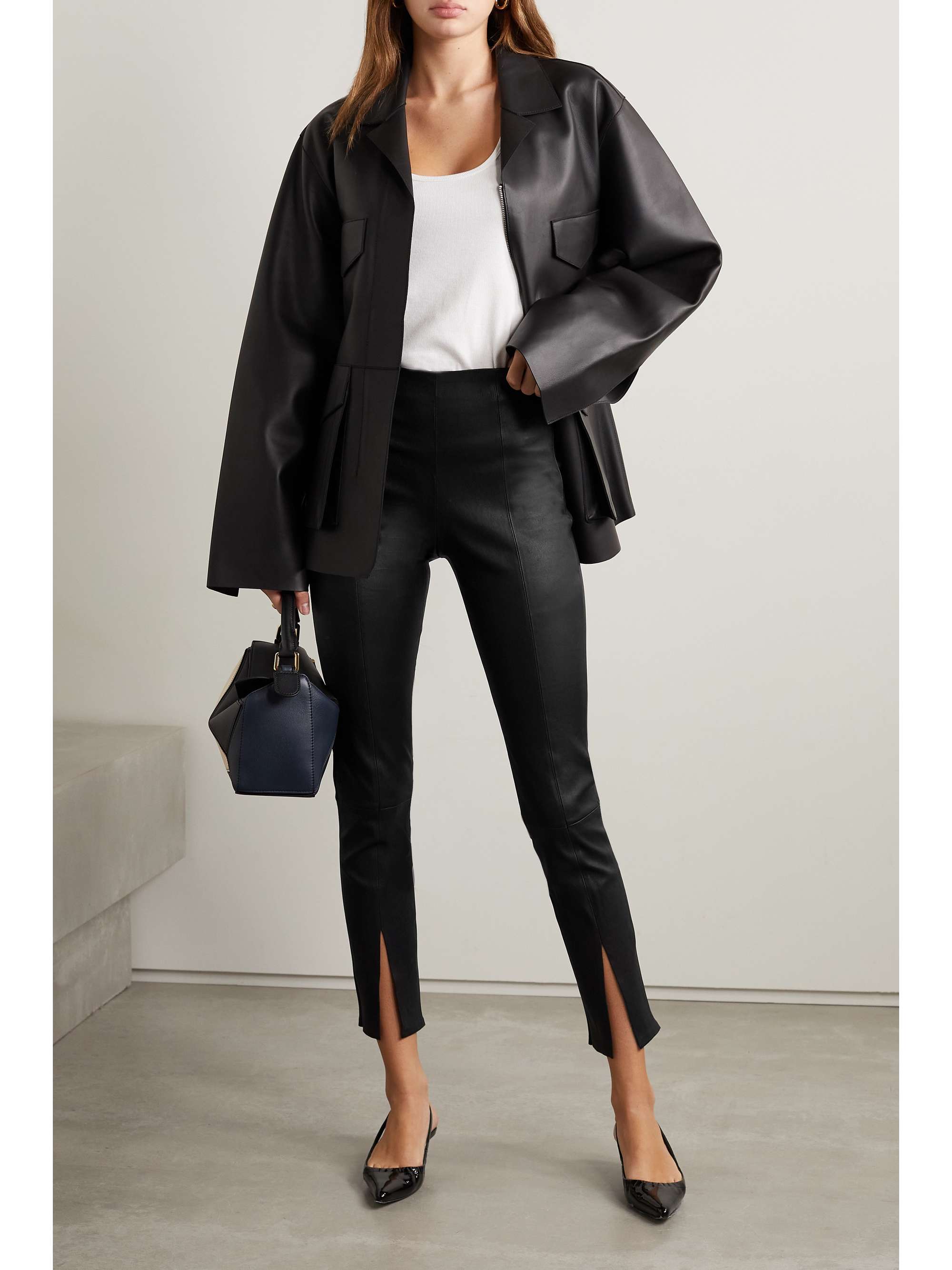 Black Stretch-leather leggings | THEORY 