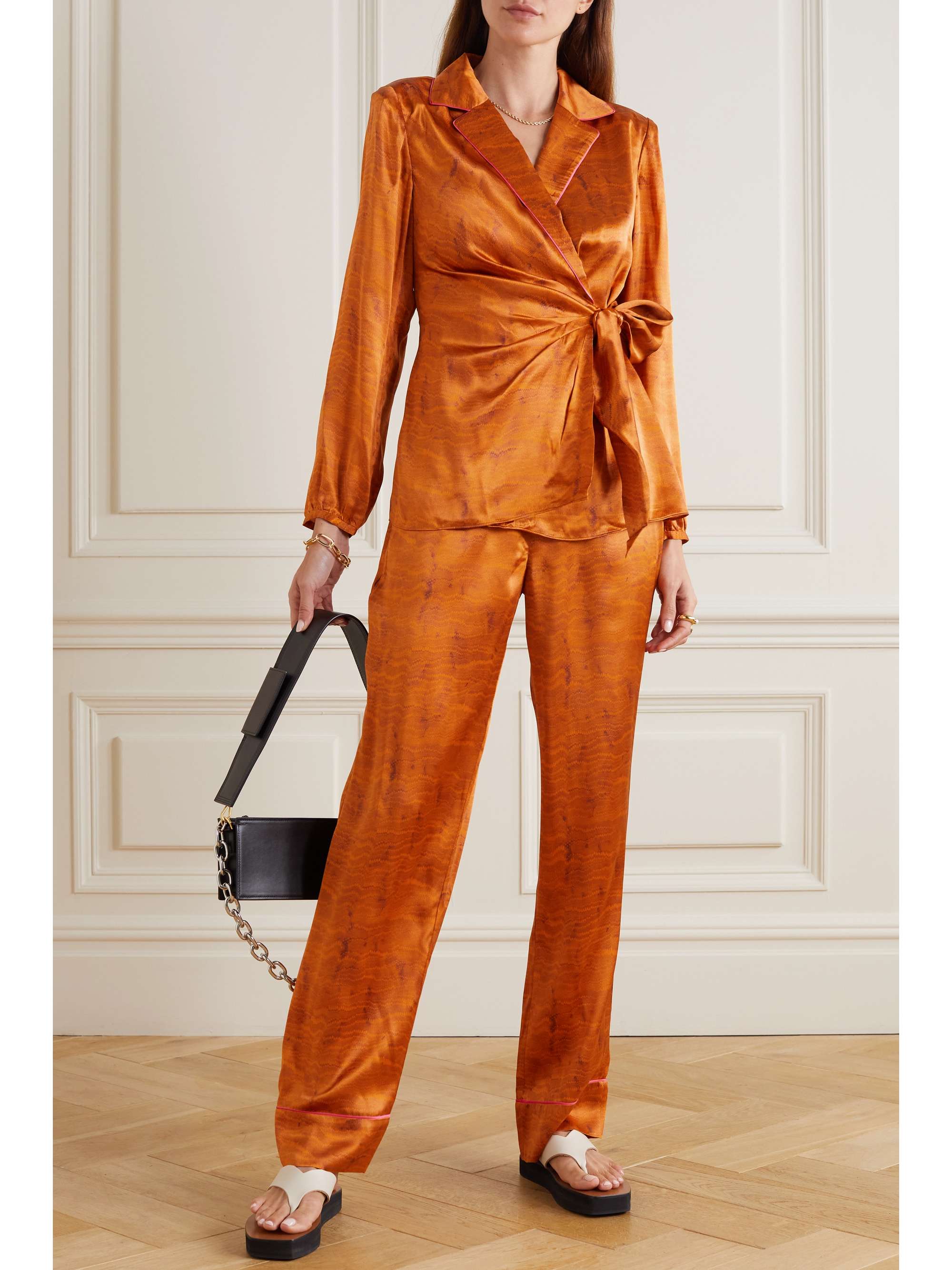 Copper Mari printed silk-satin wrap 