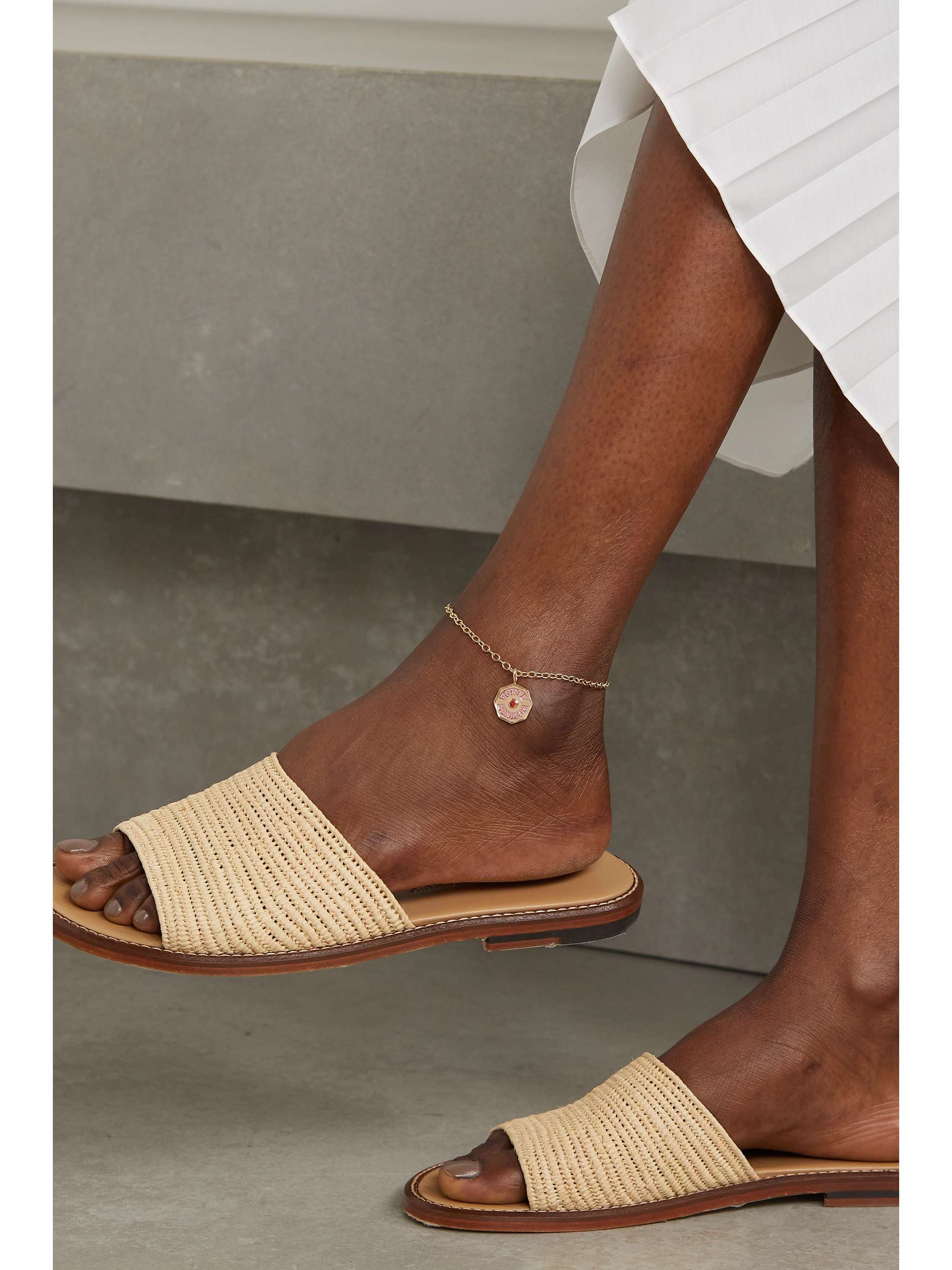 MARLO LAZ Mini Porte Bonheur Coin 14-karat gold, enamel and alexandrite anklet