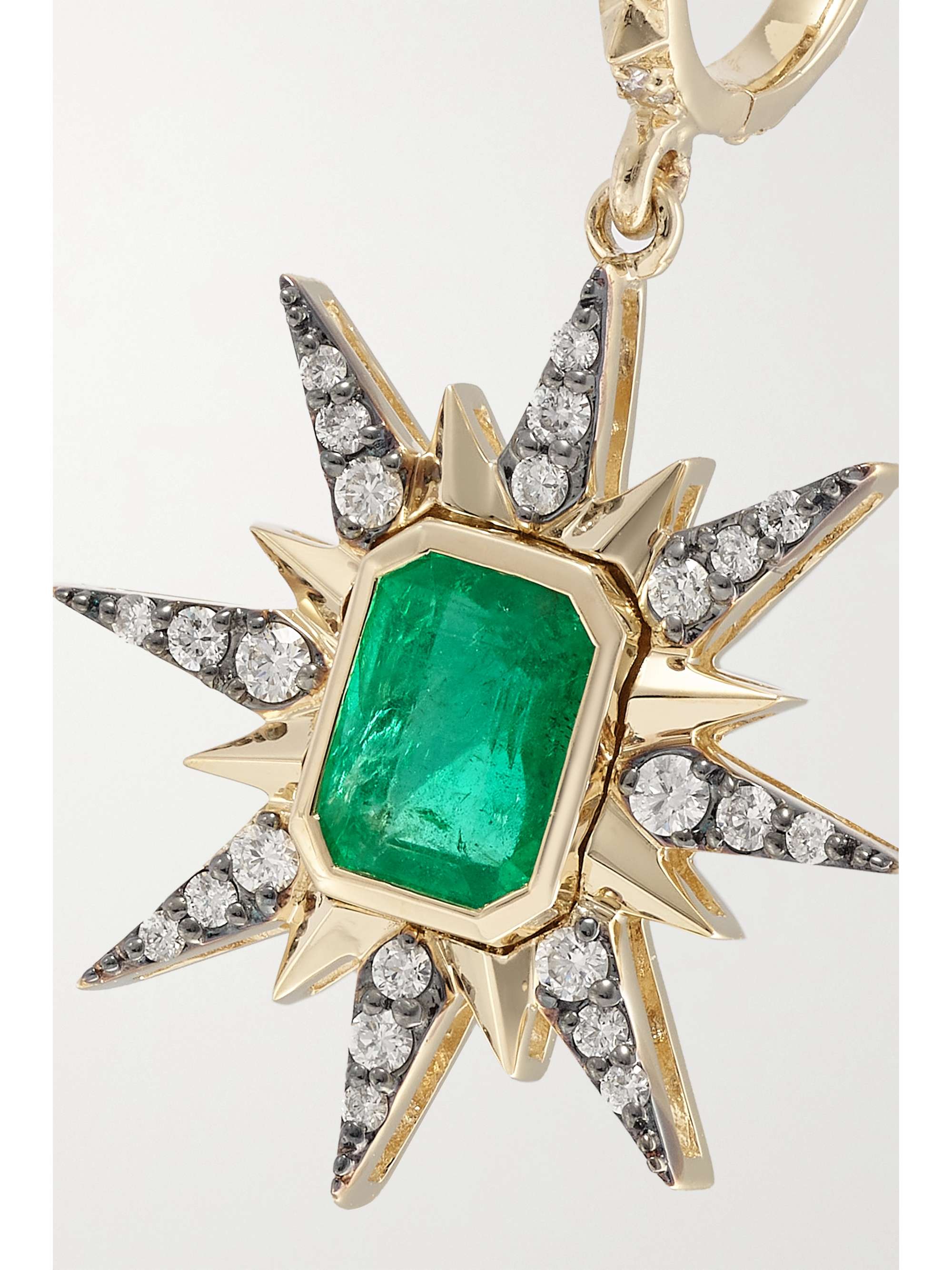 MARLO LAZ Genevieve Starburst 14-karat gold, emerald and diamond earrings