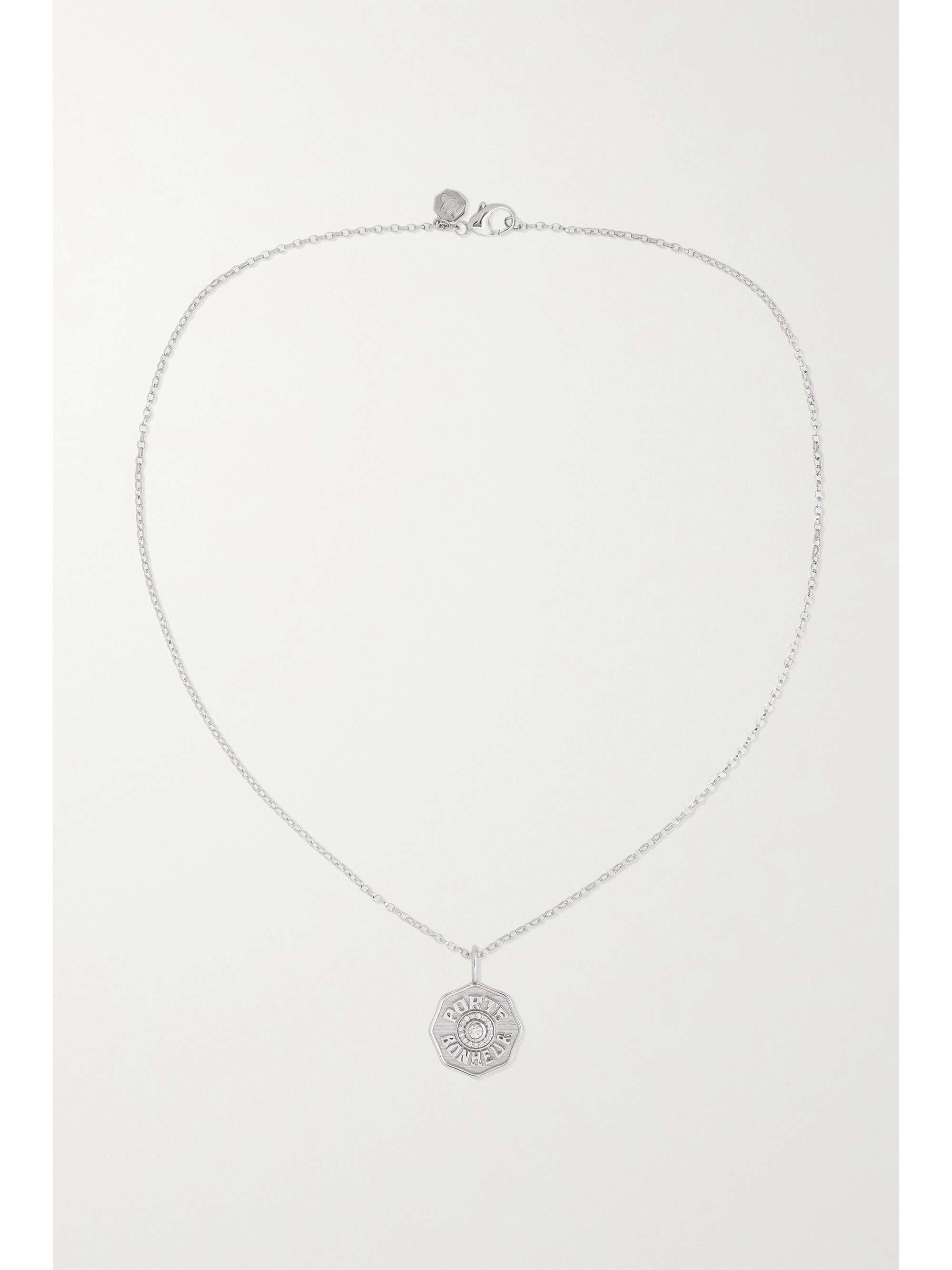 MARLO LAZ Mini Porte Bonheur 14-karat white gold, enamel and diamond necklace