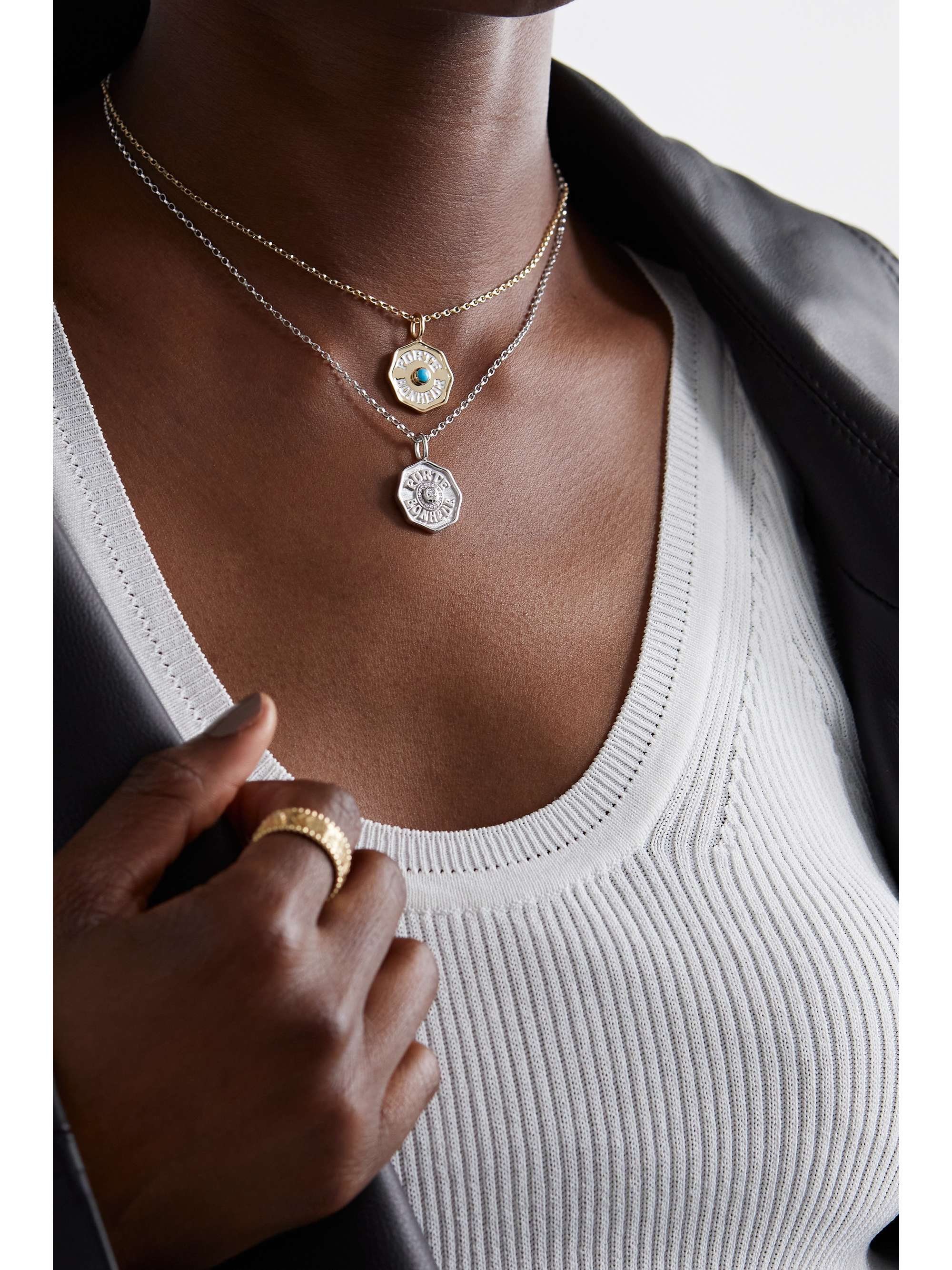 MARLO LAZ Mini Porte Bonheur 14-karat white gold, enamel and diamond necklace