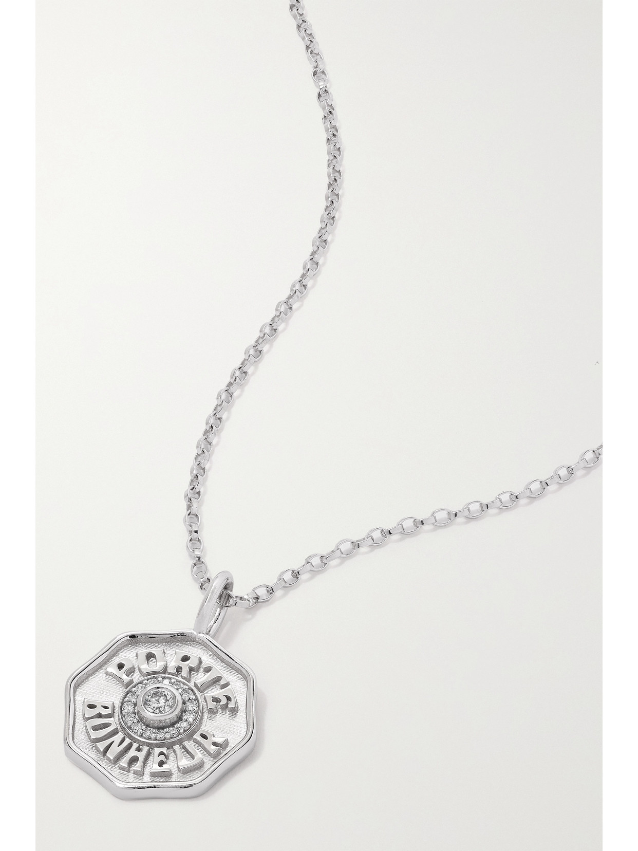Marlo Laz - Mini Porte Bonheur 14-karat White Gold, Enamel And Diamond Necklace - one size 22 Awaiting product image