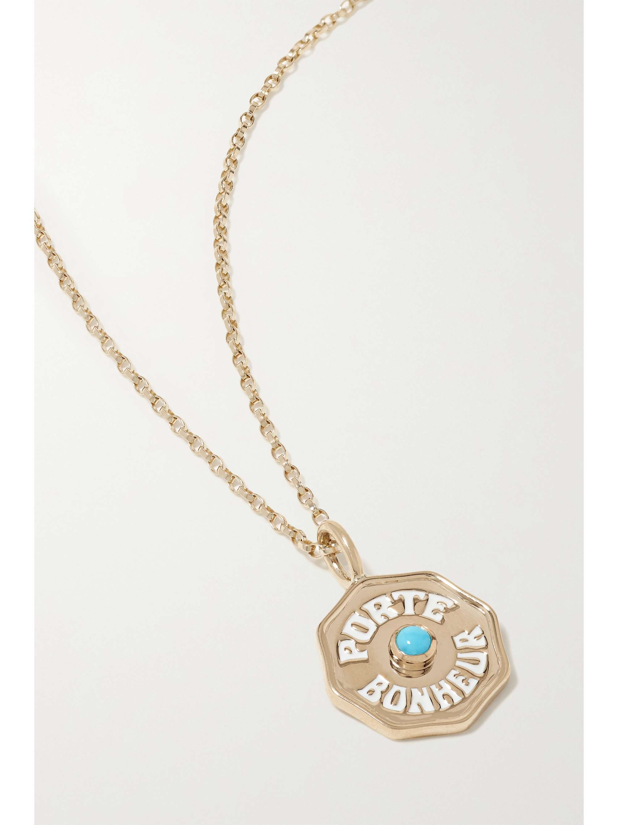 MARLO LAZ Mini Porte Bonheur 14-karat white gold, enamel and diamond necklace