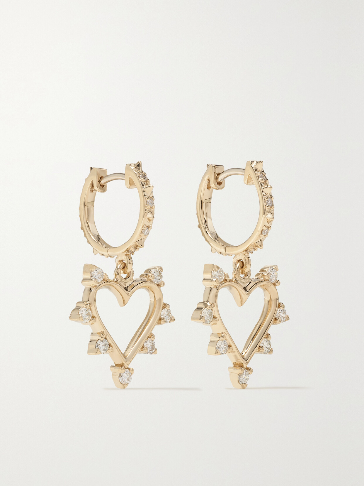 Marlo Laz - Open Heart 14-karat Gold Diamond Earrings - One size