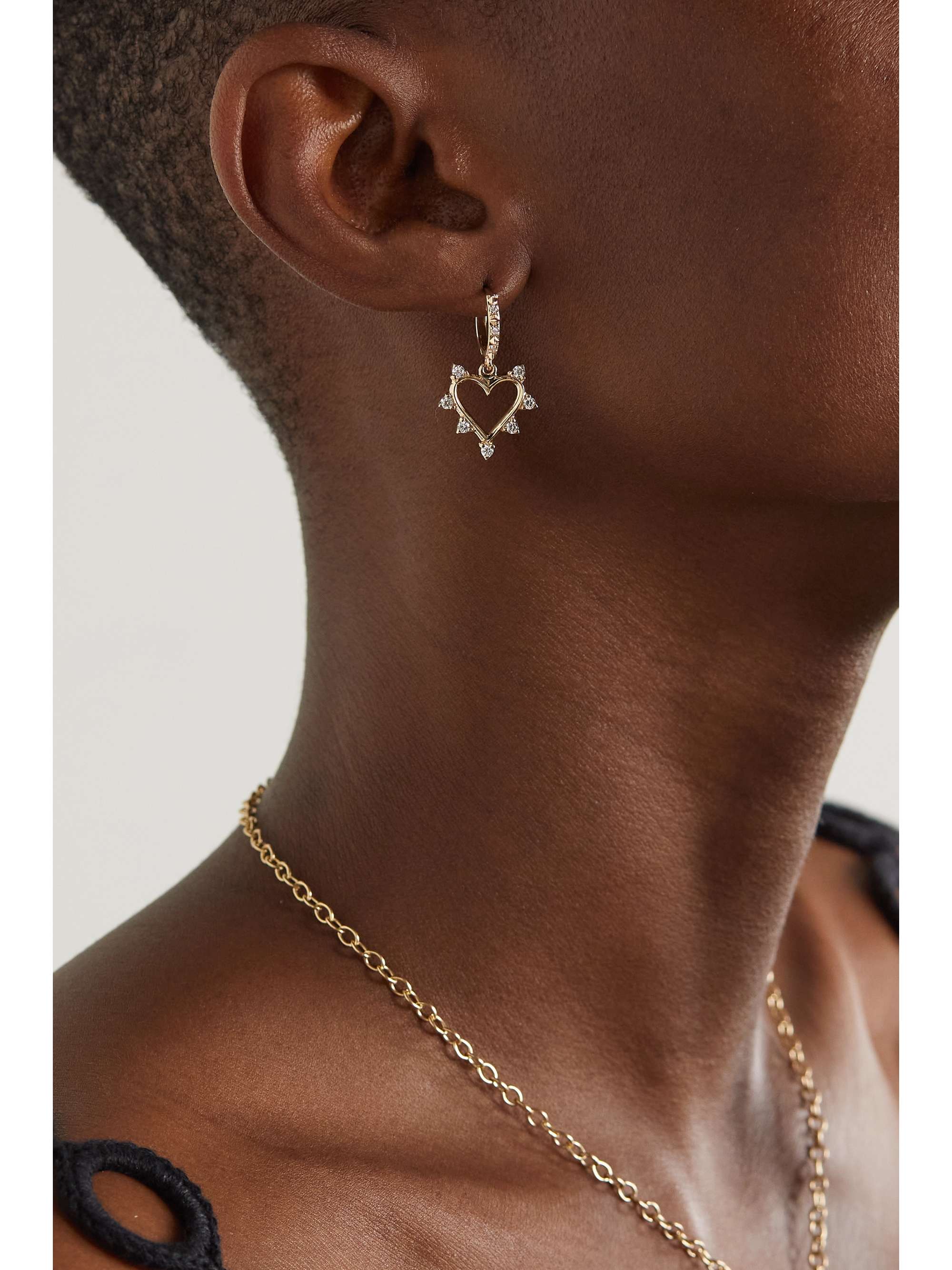 MARLO LAZ Open Heart 14-karat gold diamond earrings