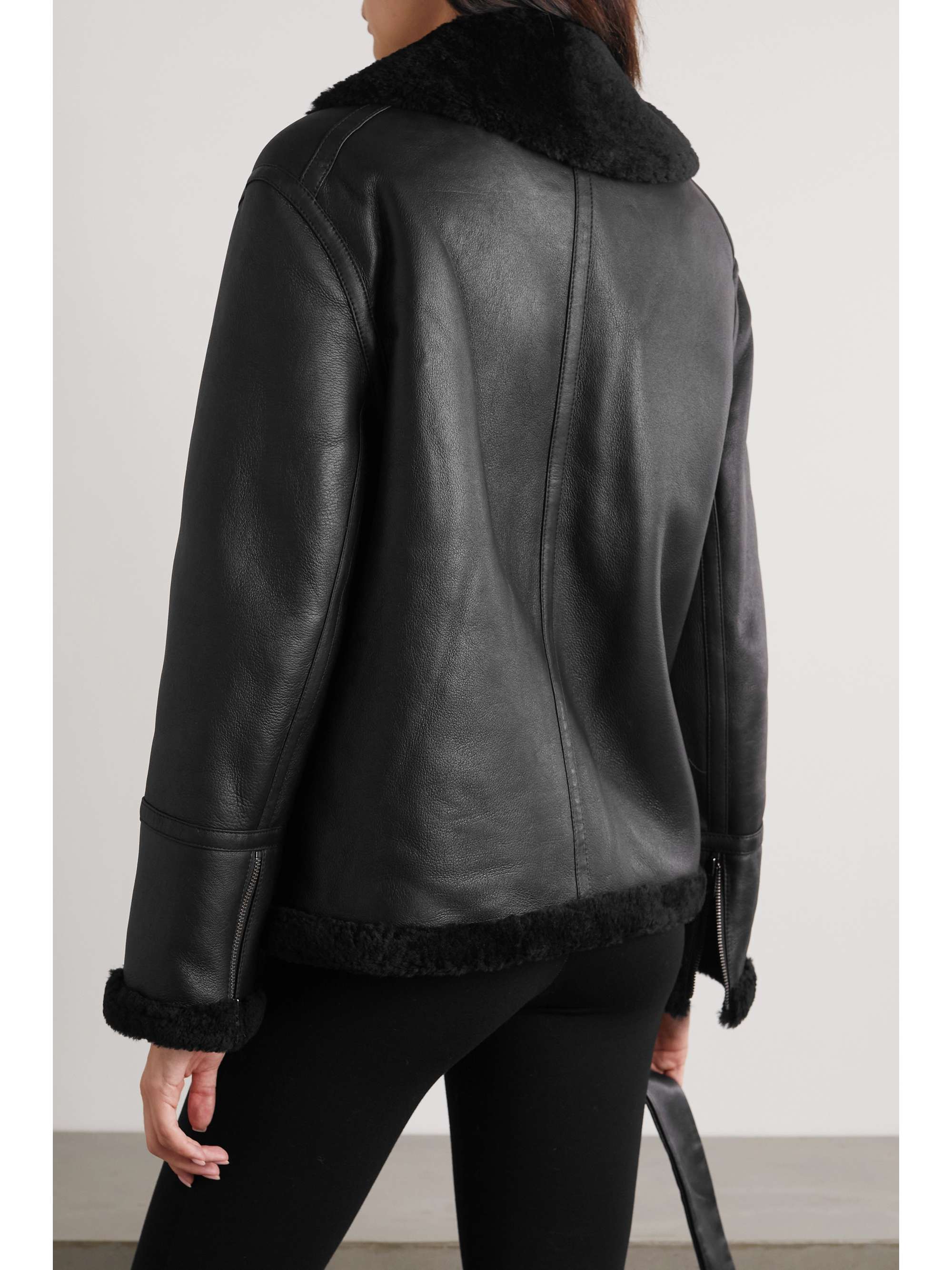 black shearling moto jacket