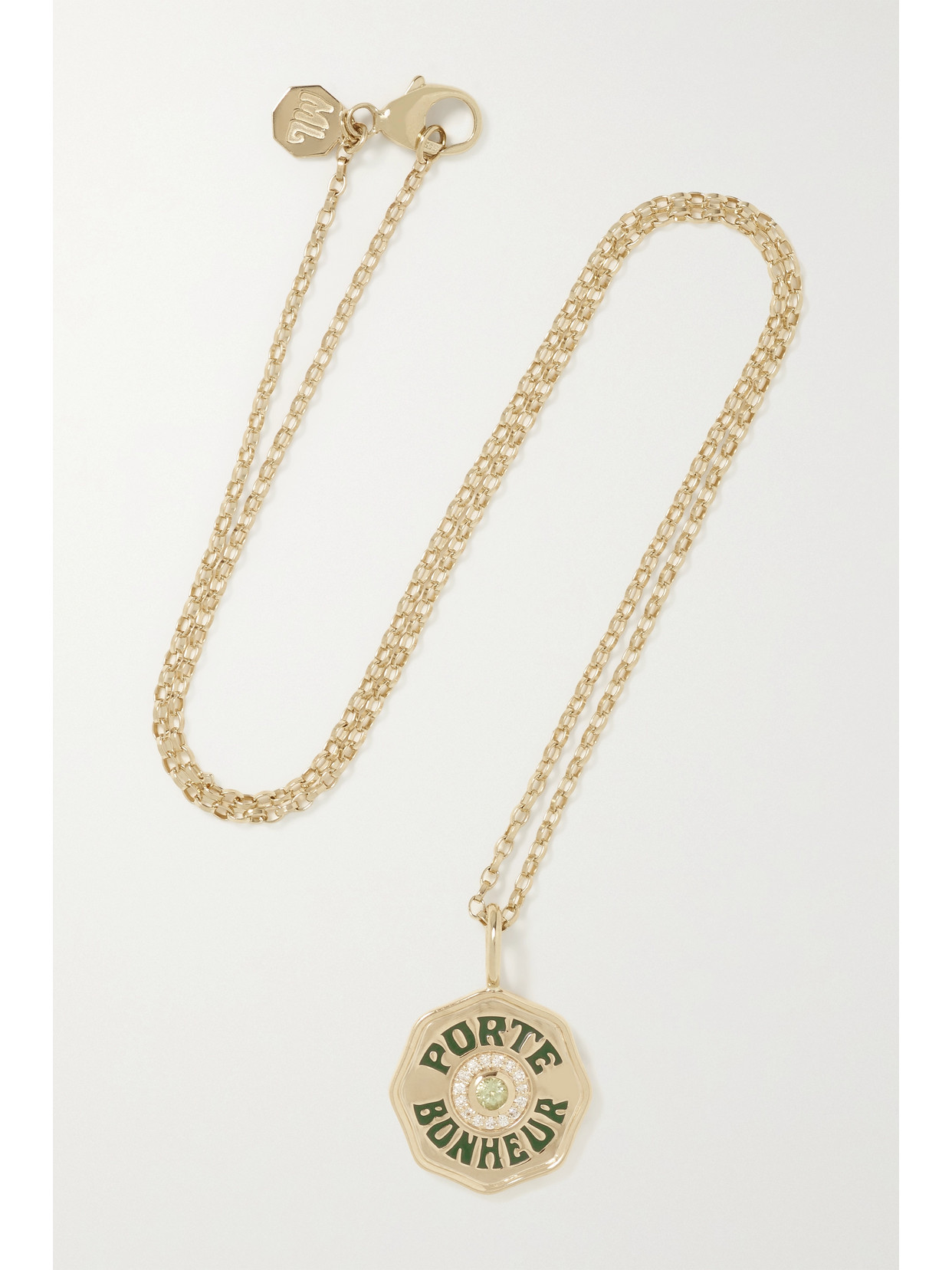 Marlo Laz - Mini Porte Bonheur Coin 14-karat Gold, Enamel, Peridot And Diamond Necklace - one size 22 Awaiting product image