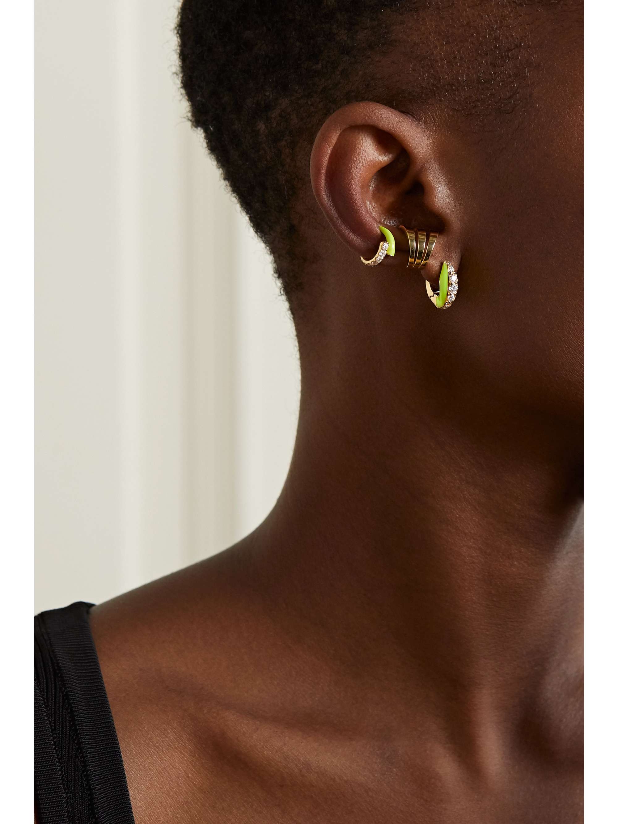 MELISSA KAYE Remi 18-karat gold, diamond and enamel earrings