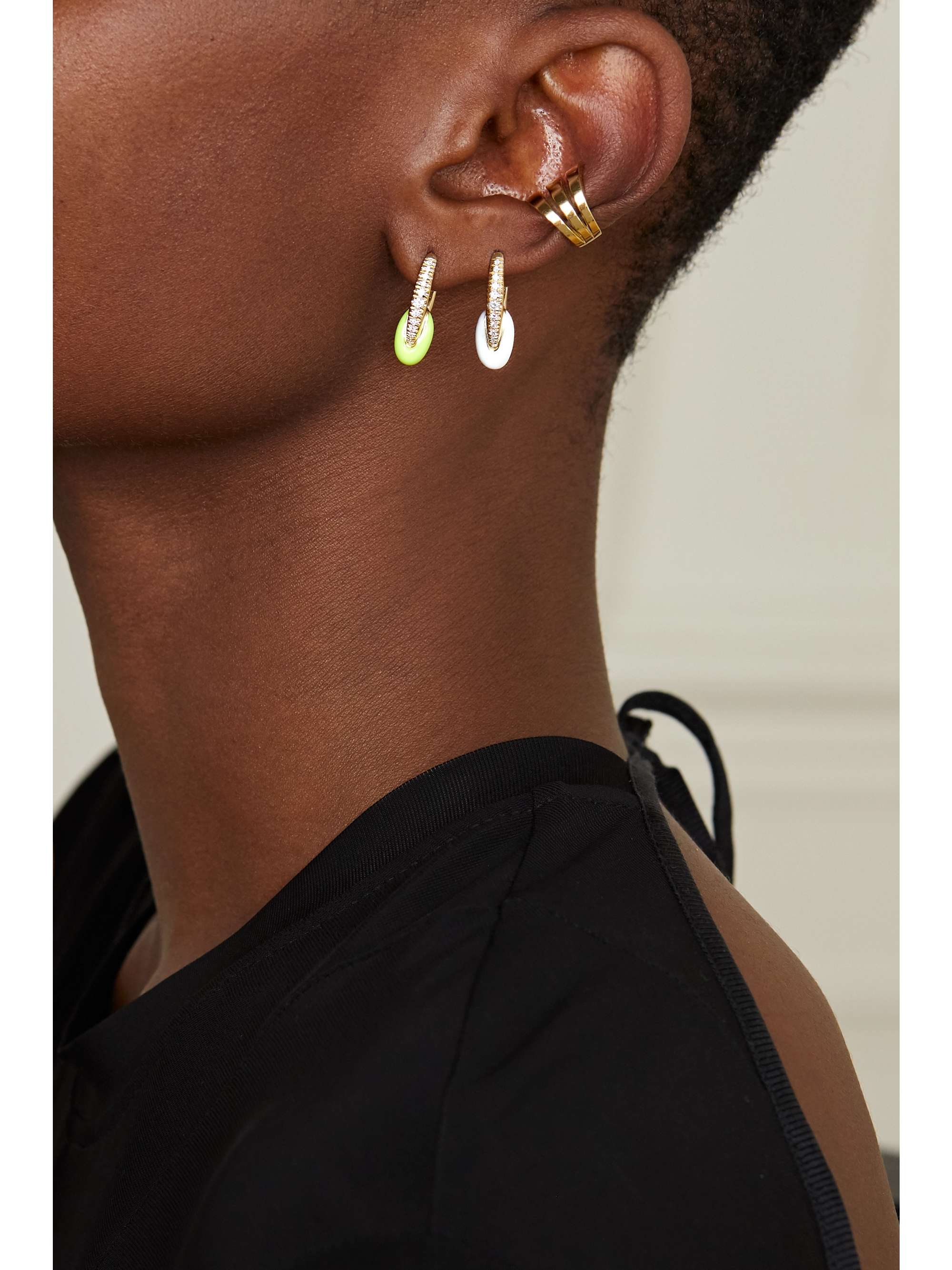 MELISSA KAYE Ada 18-karat gold, diamond and enamel earrings