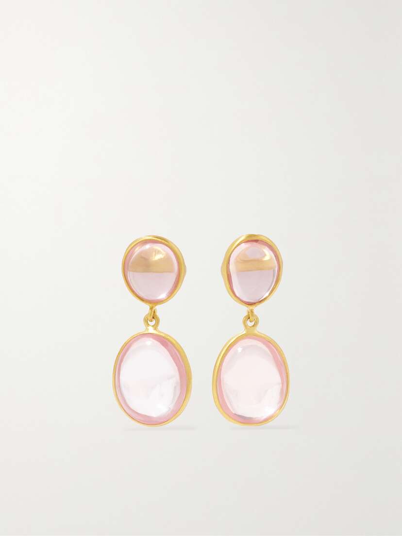 Pippa Small Double Drop 18-karat Gold Rose Quartz Earrings