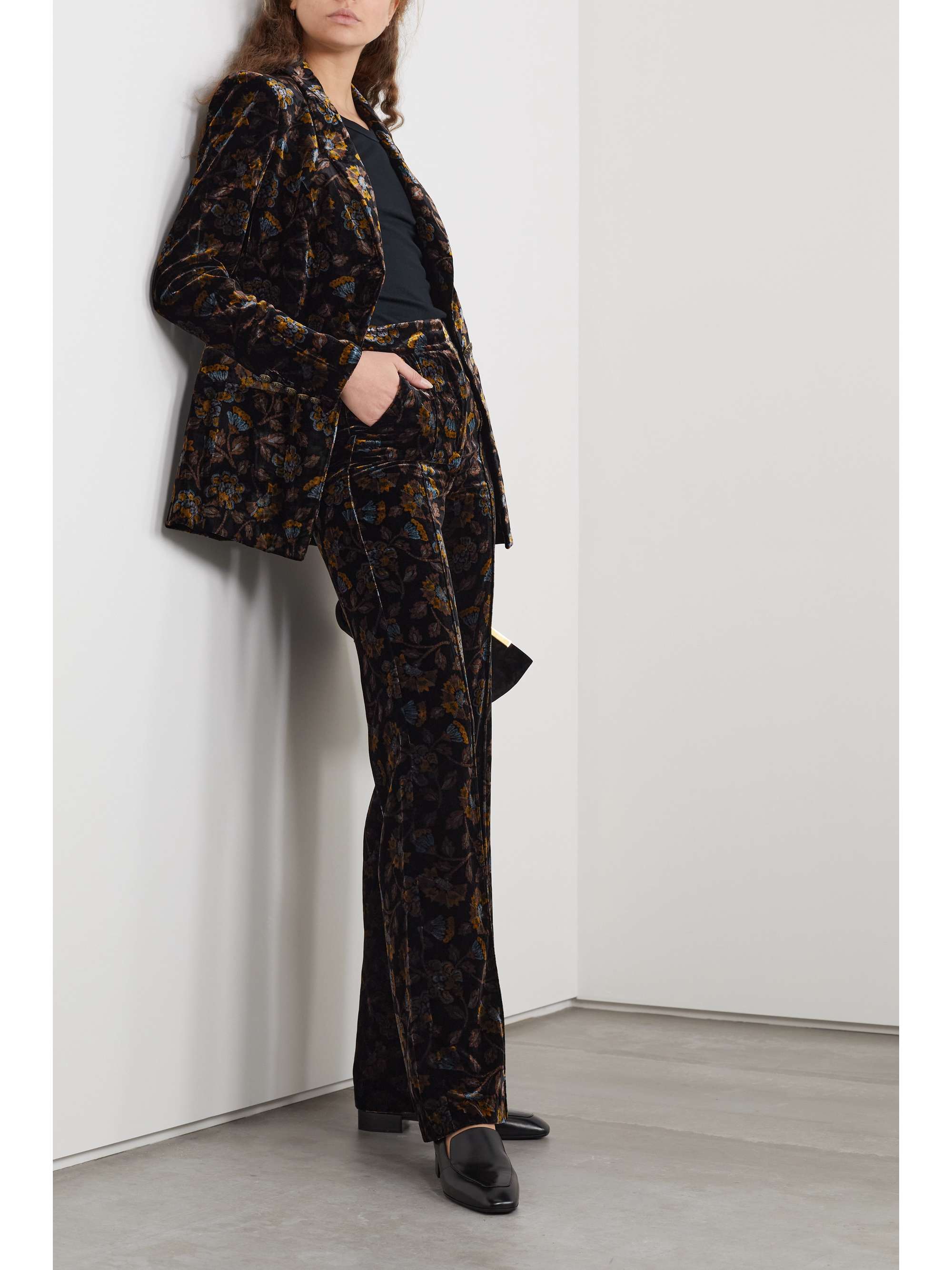 Brown Edia velvet-jacquard wide-leg 